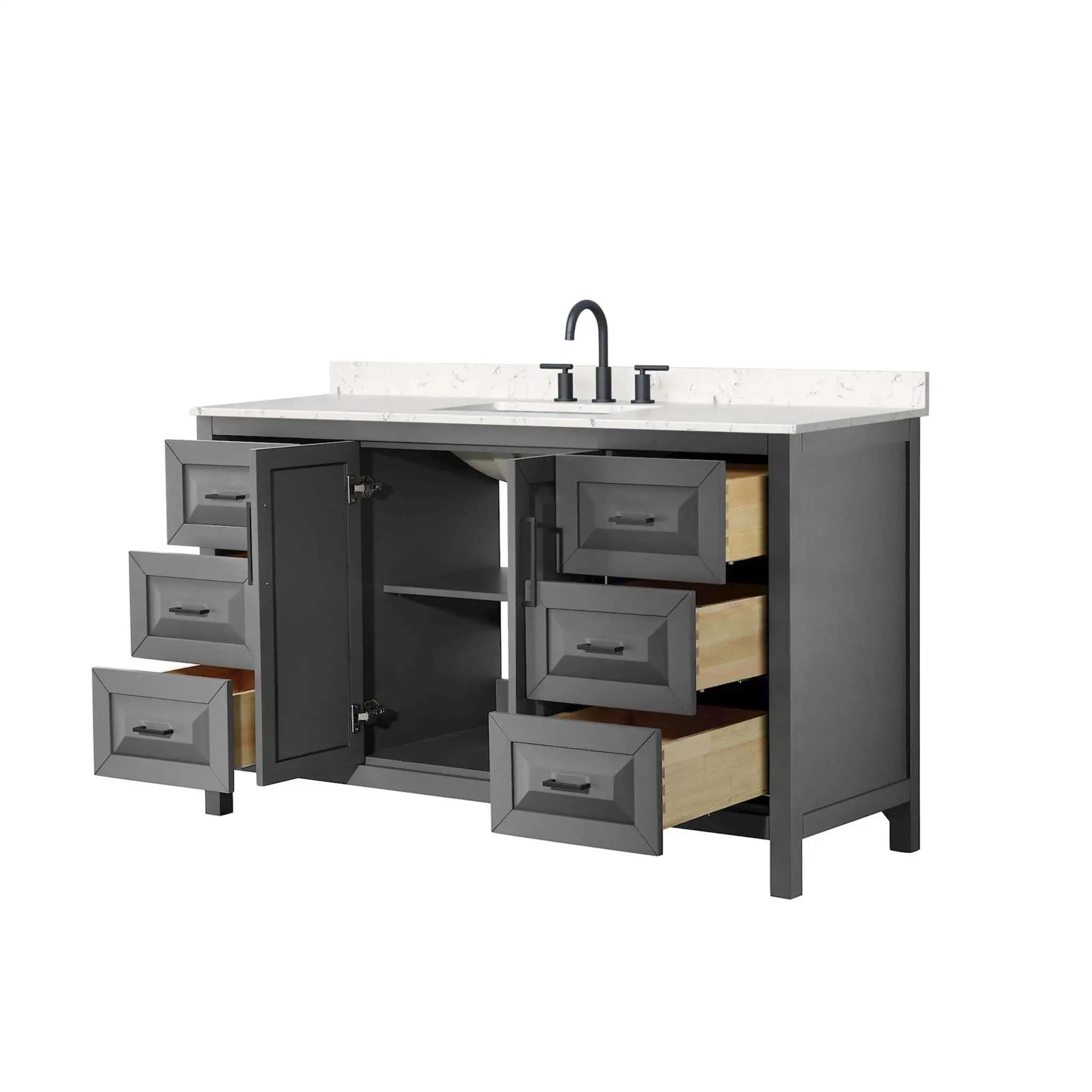 60" Daria Single Bathroom Vanity in Dark Gray with Matte Black Trim by Wyndham