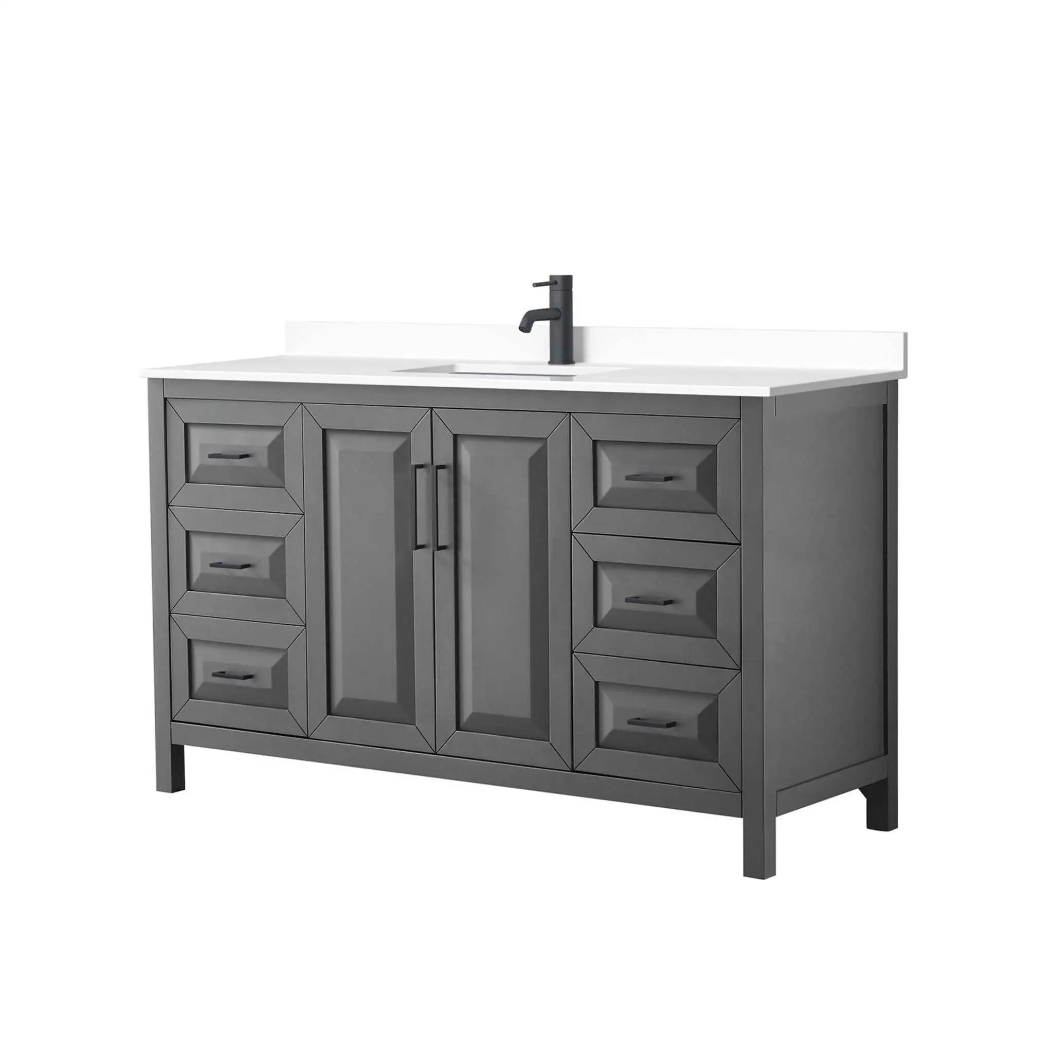 60" Daria Single Bathroom Vanity in Dark Gray with Matte Black Trim by Wyndham
