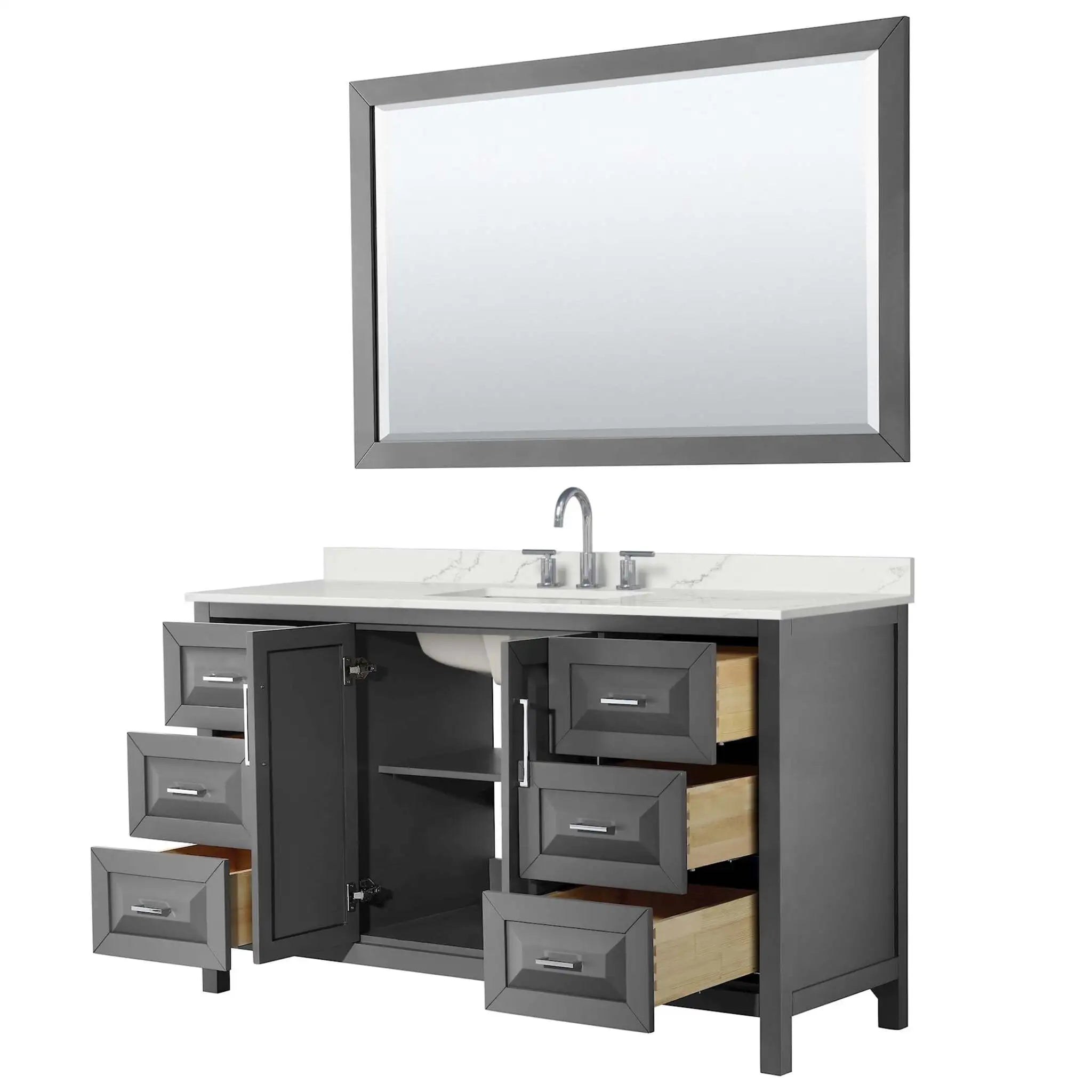 60" Daria Single Bathroom Vanity in Dark Gray with Polished Chrome Trim & 58" Mirror by Wyndham