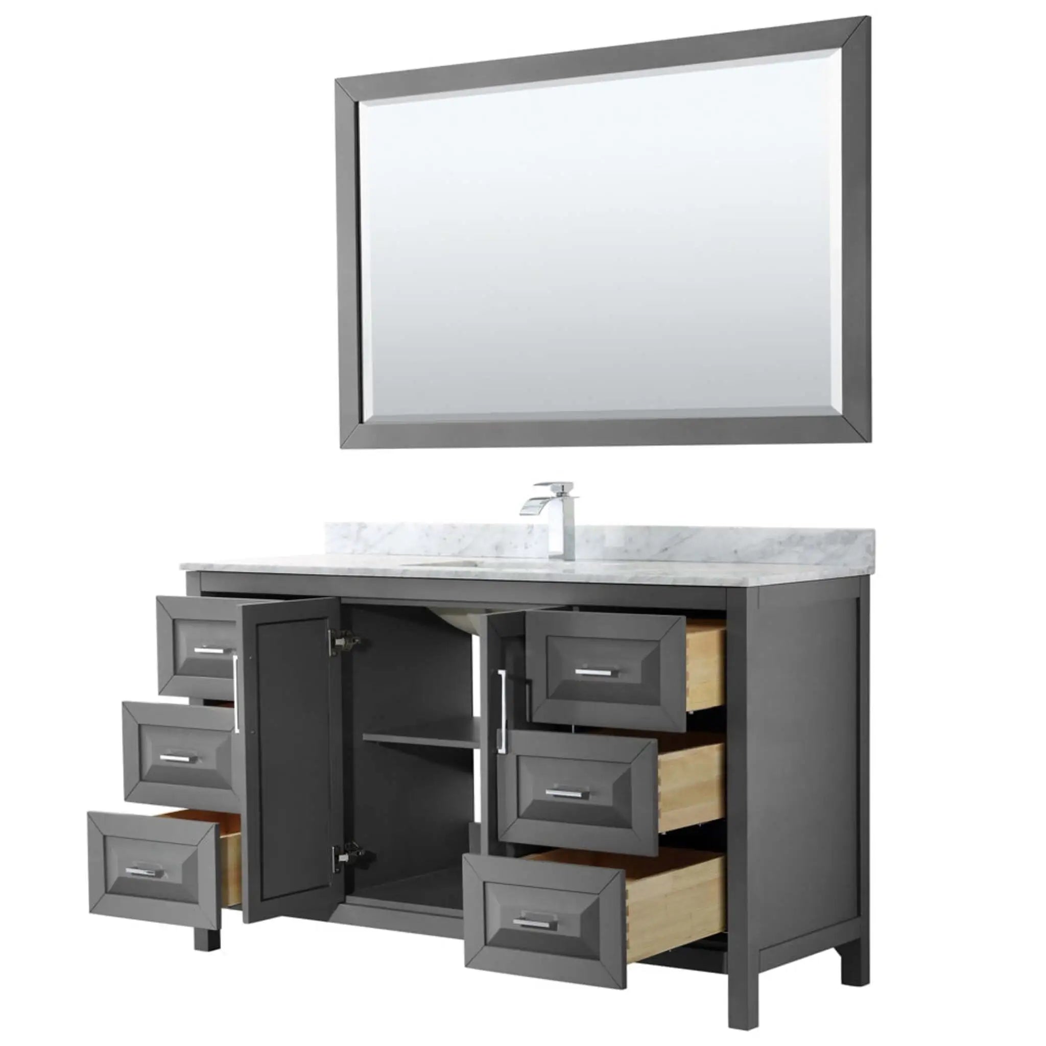 60" Daria Single Bathroom Vanity in Dark Gray with Polished Chrome Trim & 58" Mirror by Wyndham
