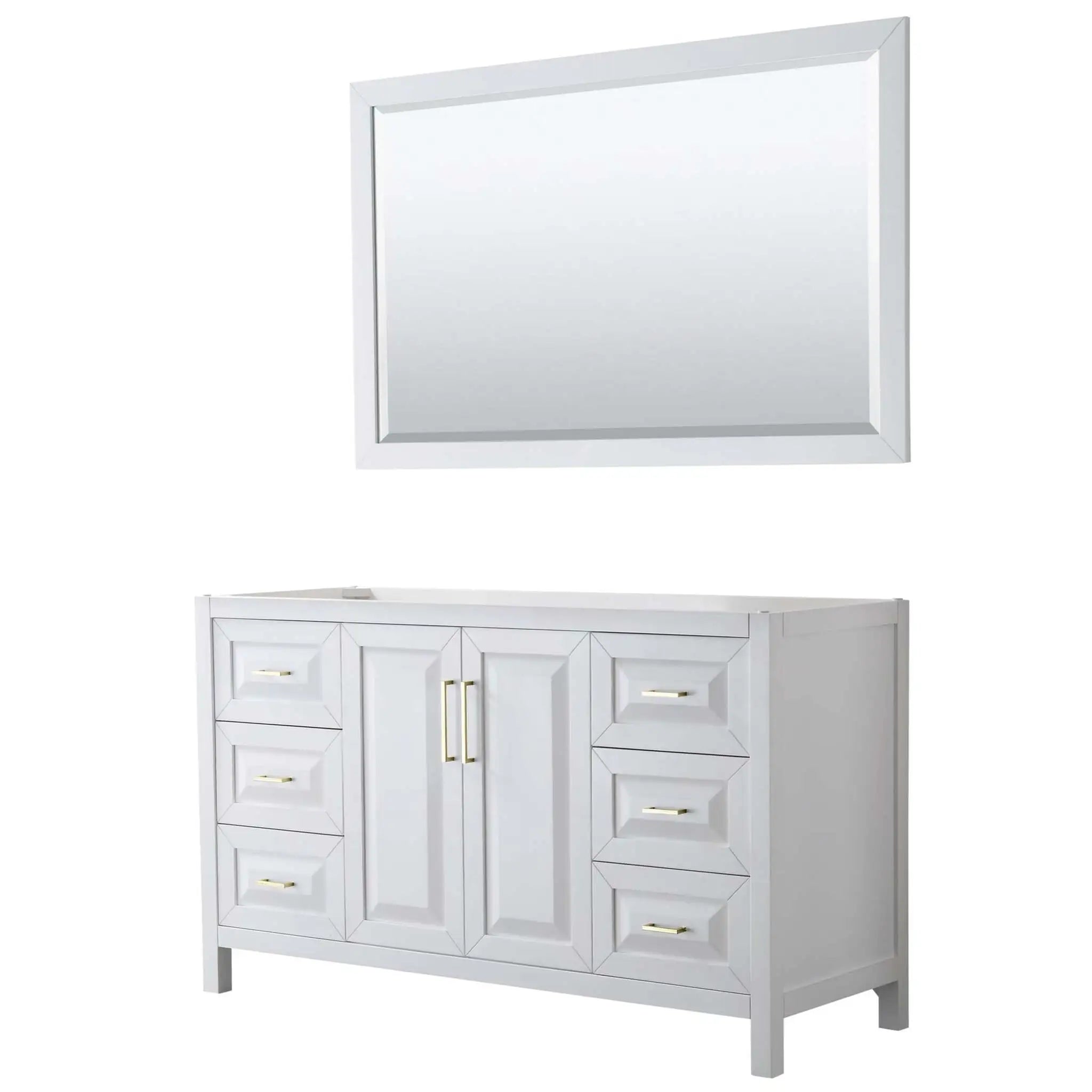 60" Daria Single Bathroom Vanity in White with Brushed Gold Trim & 58" Mirror by Wyndham