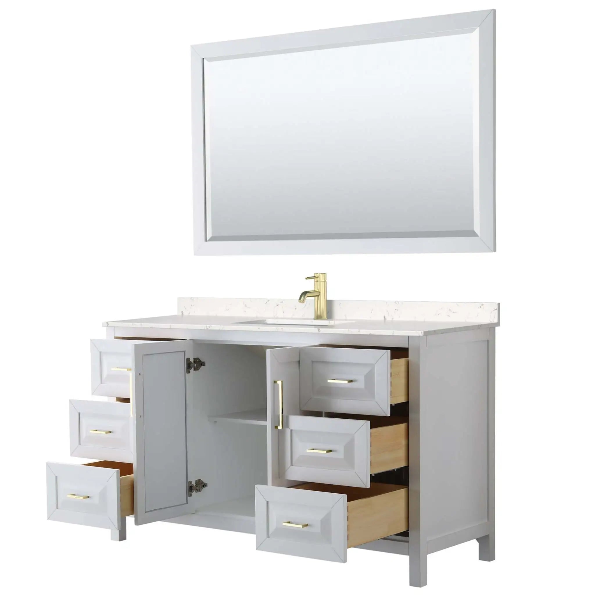 60" Daria Single Bathroom Vanity in White with Brushed Gold Trim & 58" Mirror by Wyndham