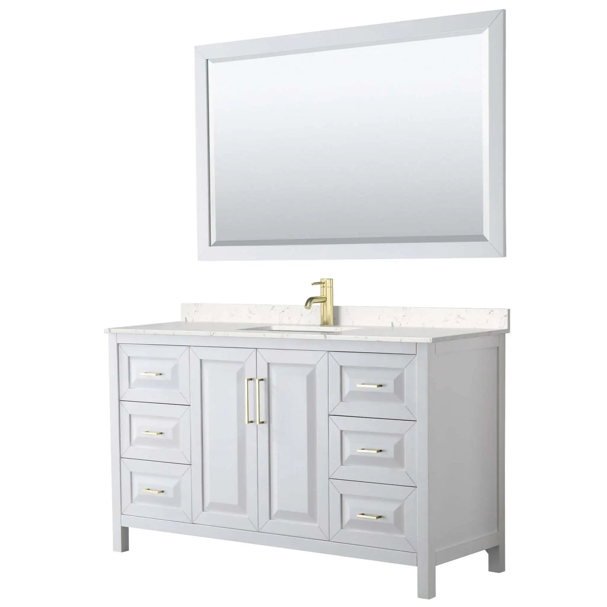 60" Daria Single Bathroom Vanity in White with Brushed Gold Trim & 58" Mirror by Wyndham