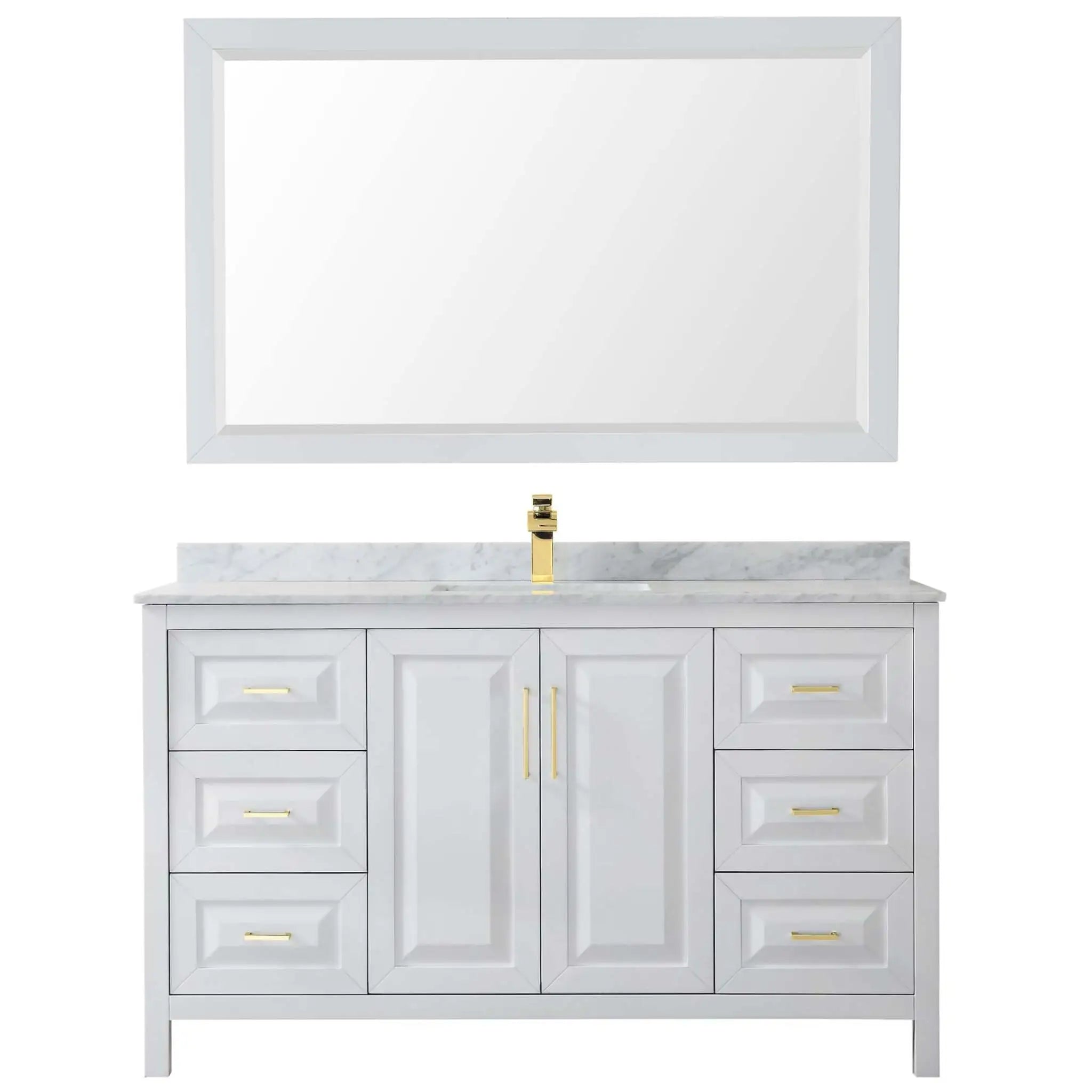 60" Daria Single Bathroom Vanity in White with Brushed Gold Trim & 58" Mirror by Wyndham