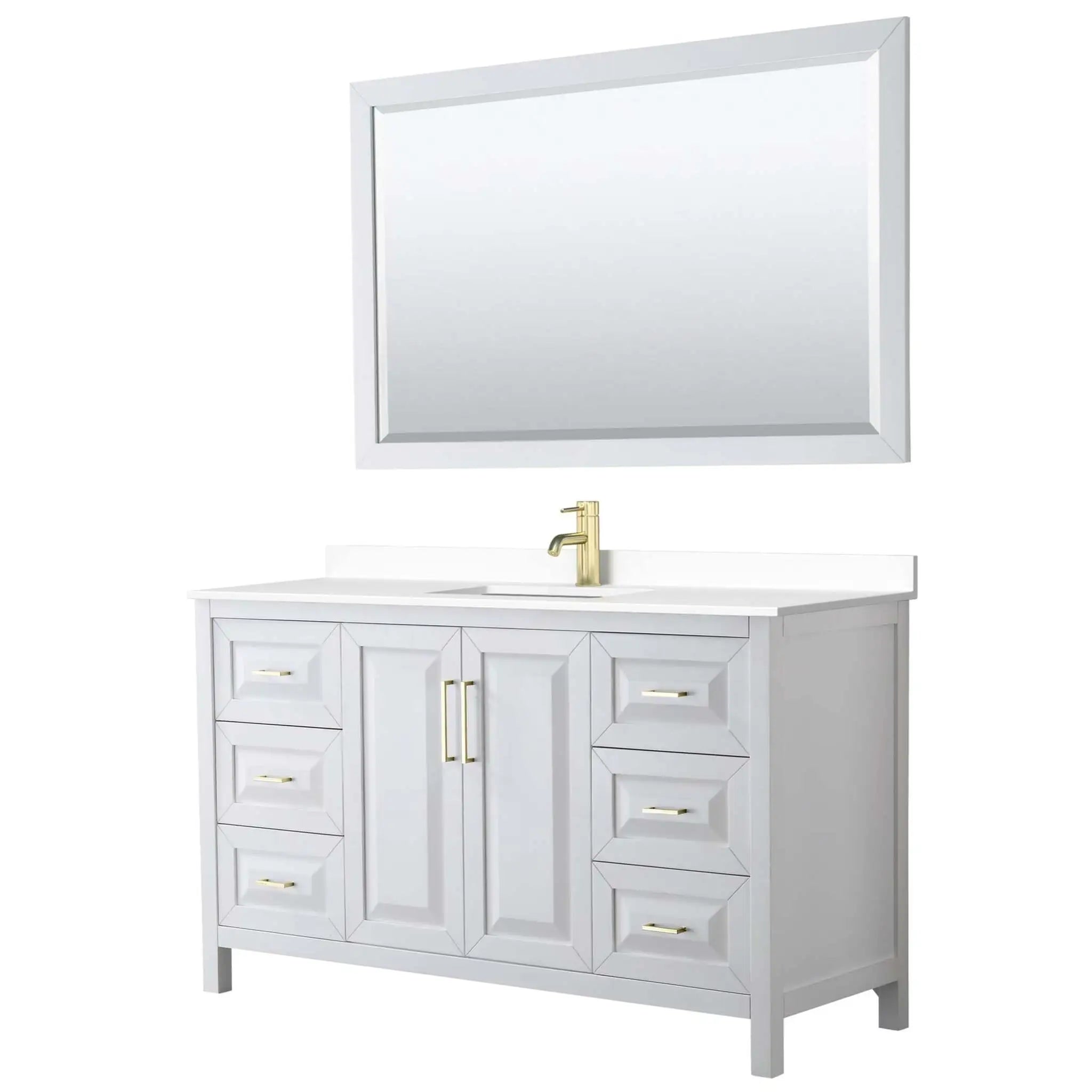 60" Daria Single Bathroom Vanity in White with Brushed Gold Trim & 58" Mirror by Wyndham
