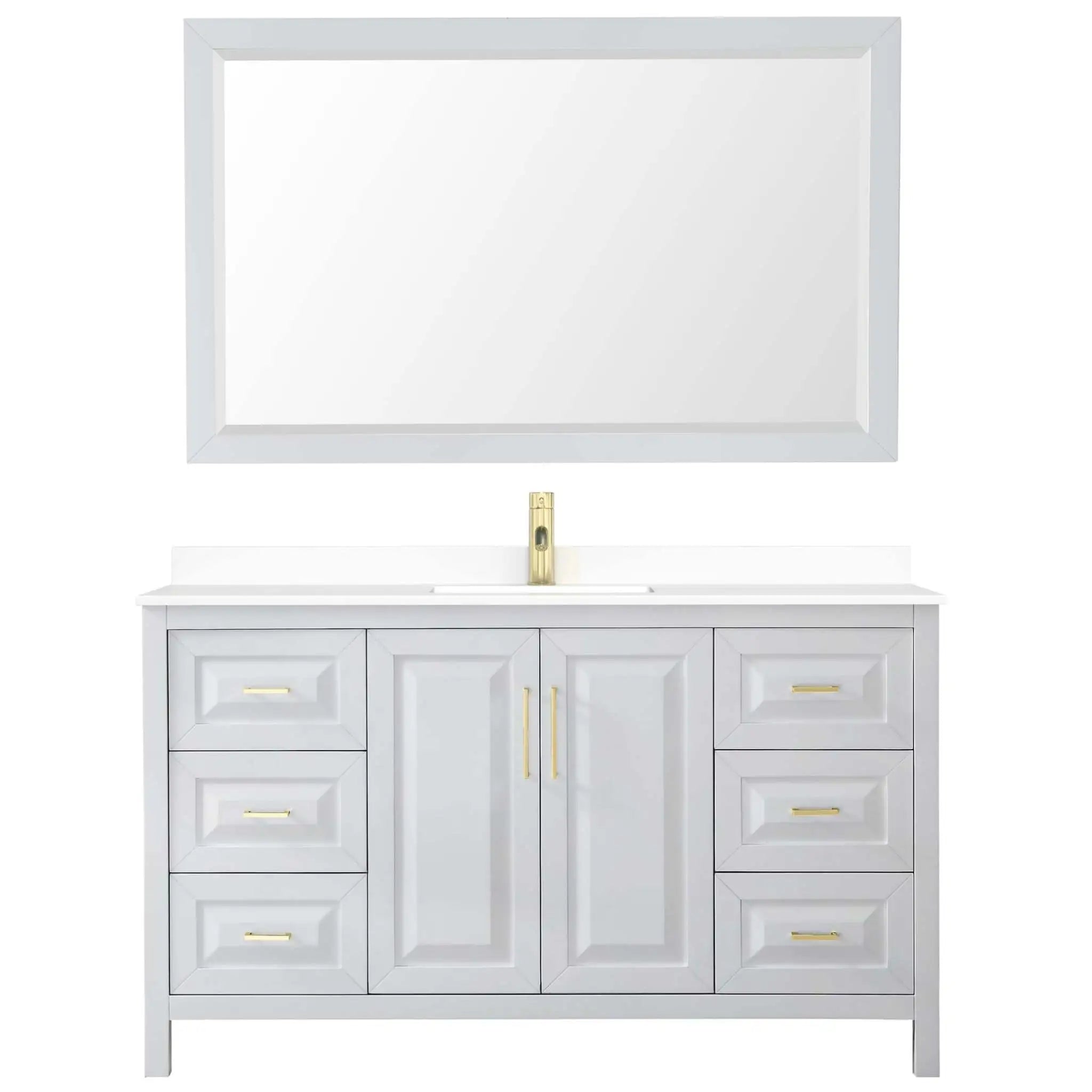 60" Daria Single Bathroom Vanity in White with Brushed Gold Trim & 58" Mirror by Wyndham
