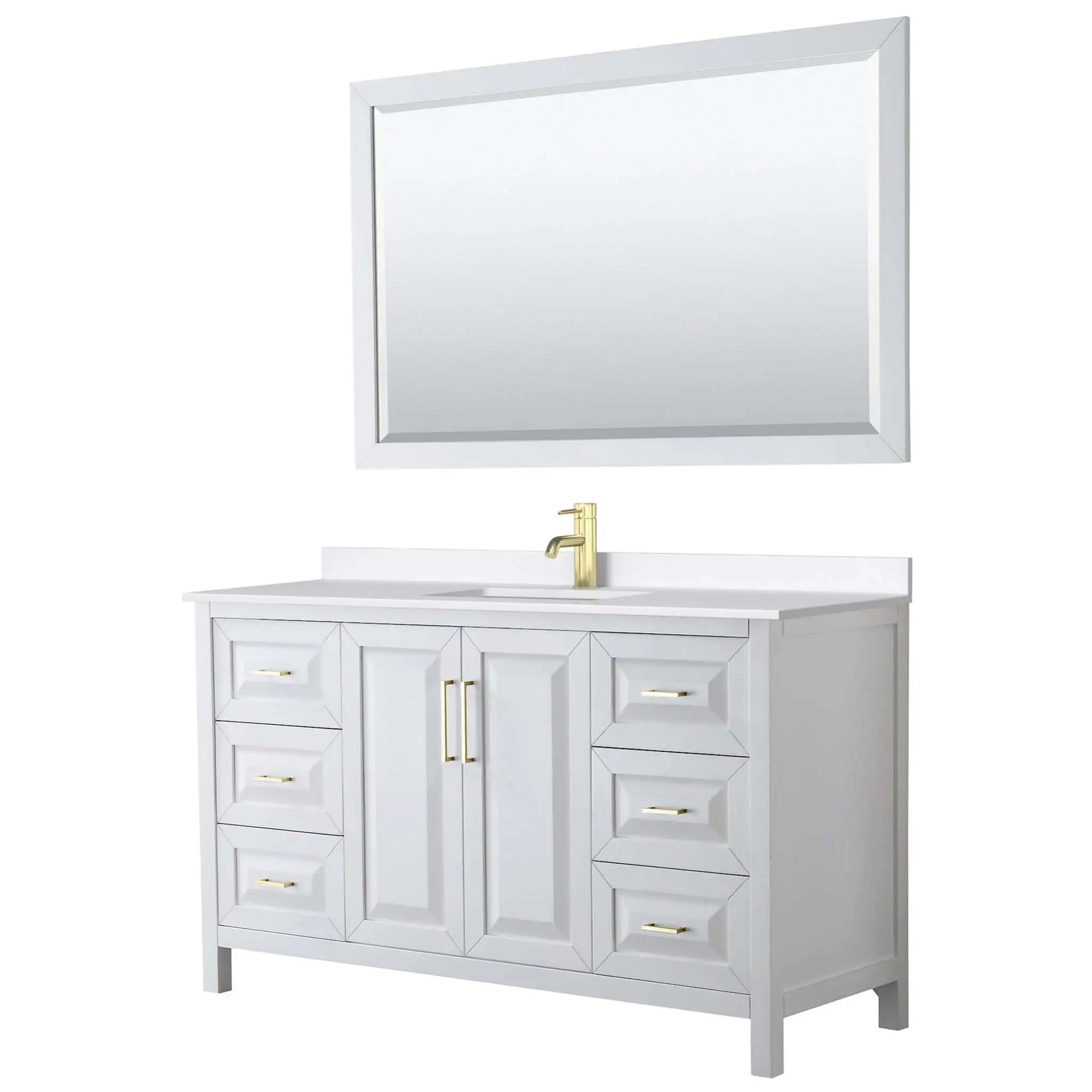 60" Daria Single Bathroom Vanity in White with Brushed Gold Trim & 58" Mirror by Wyndham