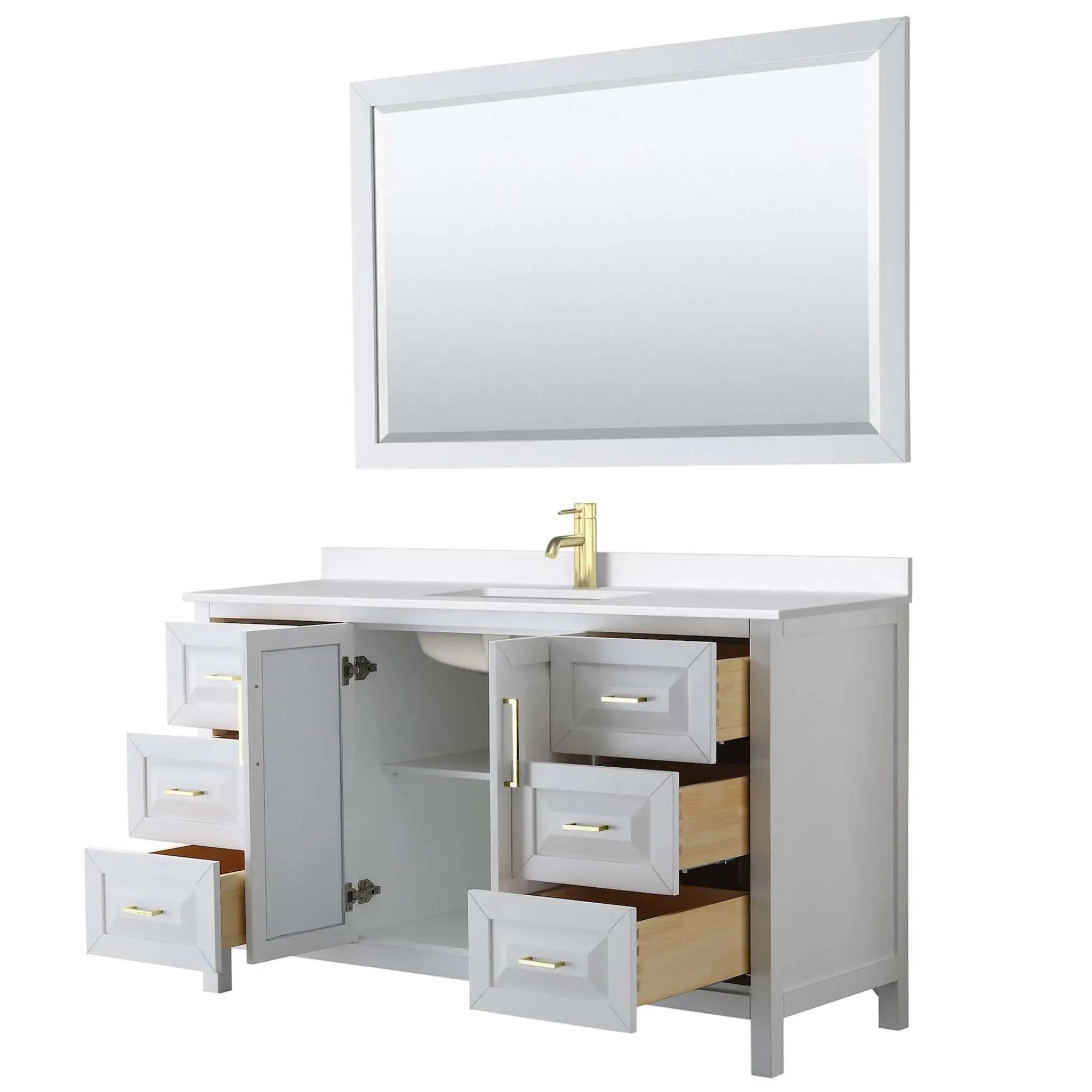 60" Daria Single Bathroom Vanity in White with Brushed Gold Trim & 58" Mirror by Wyndham