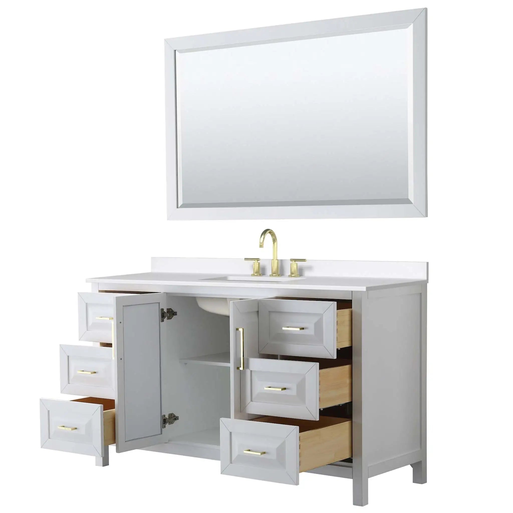 60" Daria Single Bathroom Vanity in White with Brushed Gold Trim & 58" Mirror by Wyndham