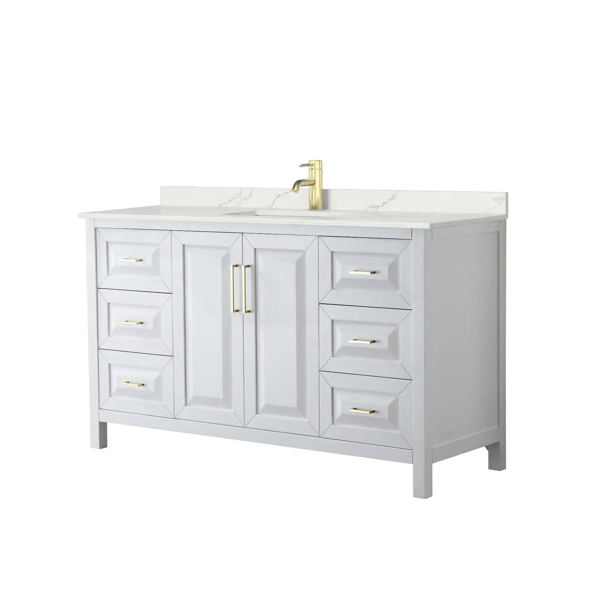60" Daria Single Bathroom Vanity in White with Brushed Gold Trim by Wyndham