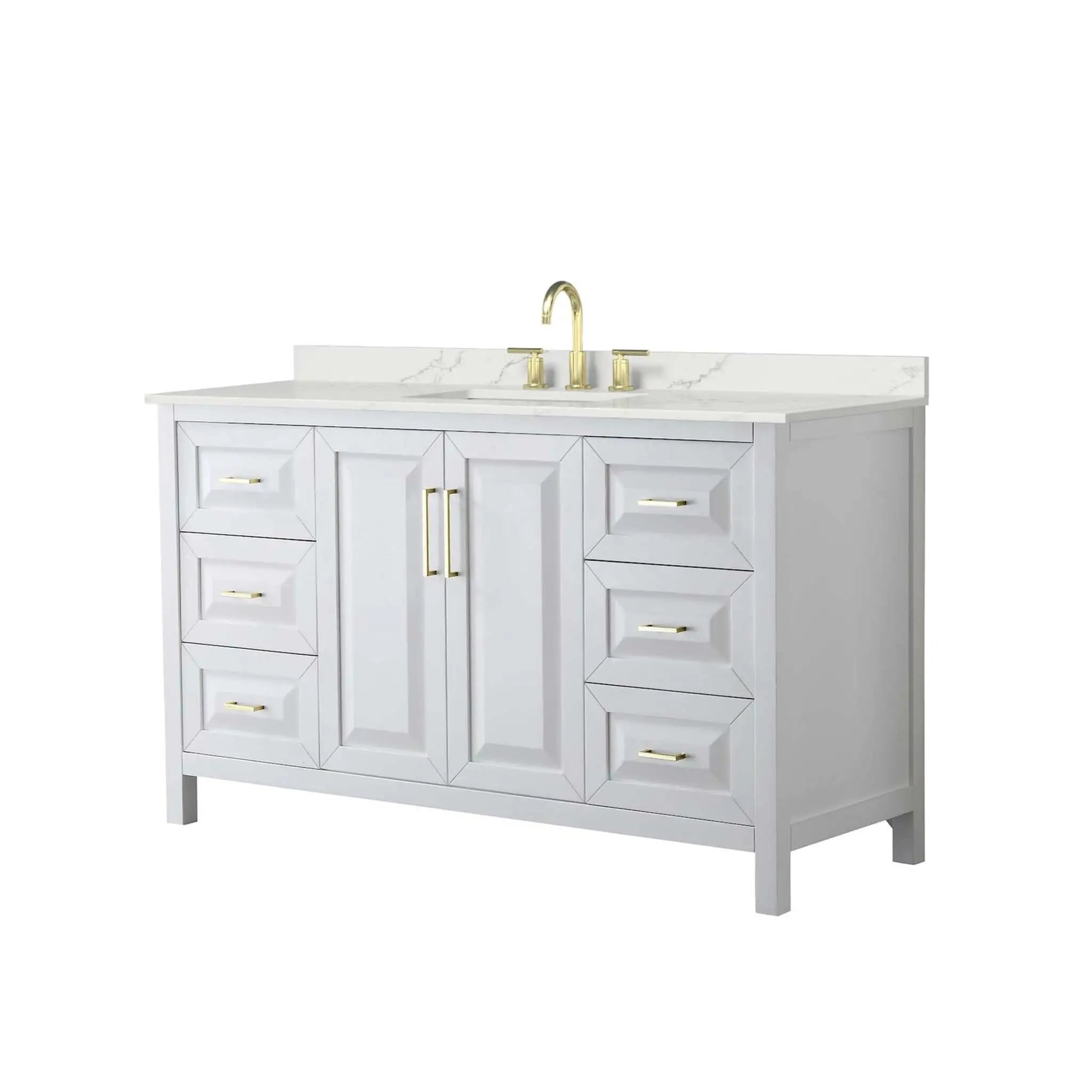 60" Daria Single Bathroom Vanity in White with Brushed Gold Trim by Wyndham