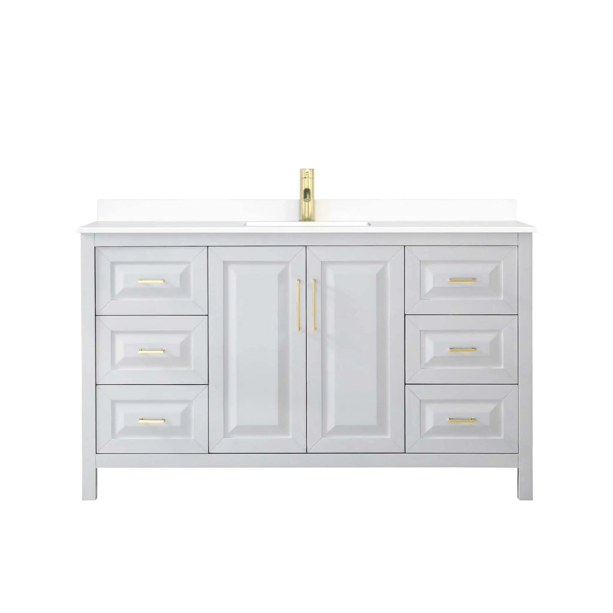 60" Daria Single Bathroom Vanity in White with Brushed Gold Trim by Wyndham