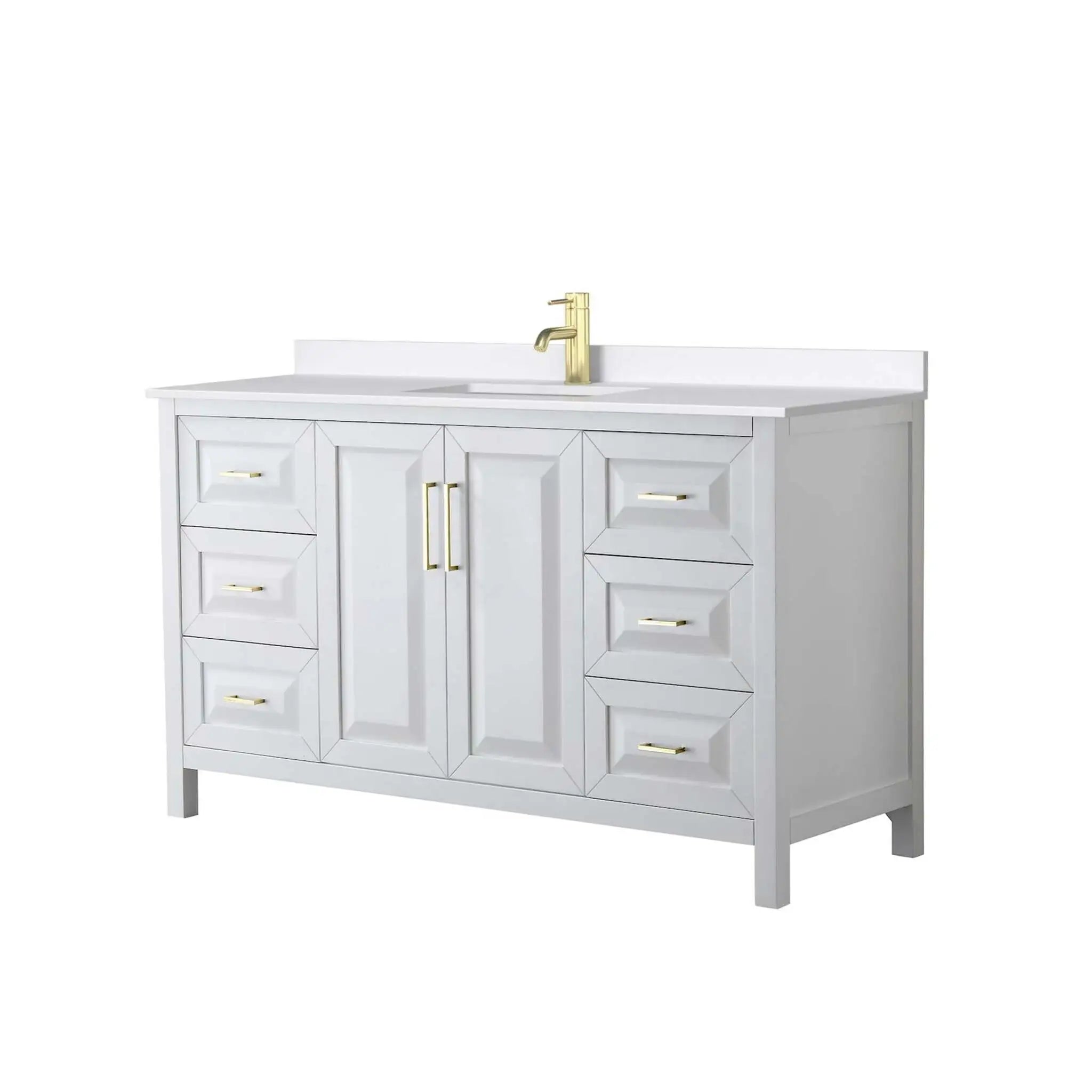 60" Daria Single Bathroom Vanity in White with Brushed Gold Trim by Wyndham