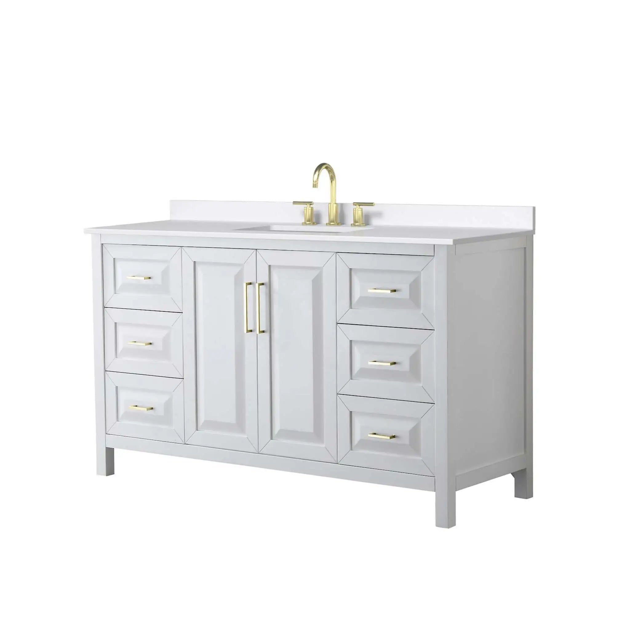 60" Daria Single Bathroom Vanity in White with Brushed Gold Trim by Wyndham