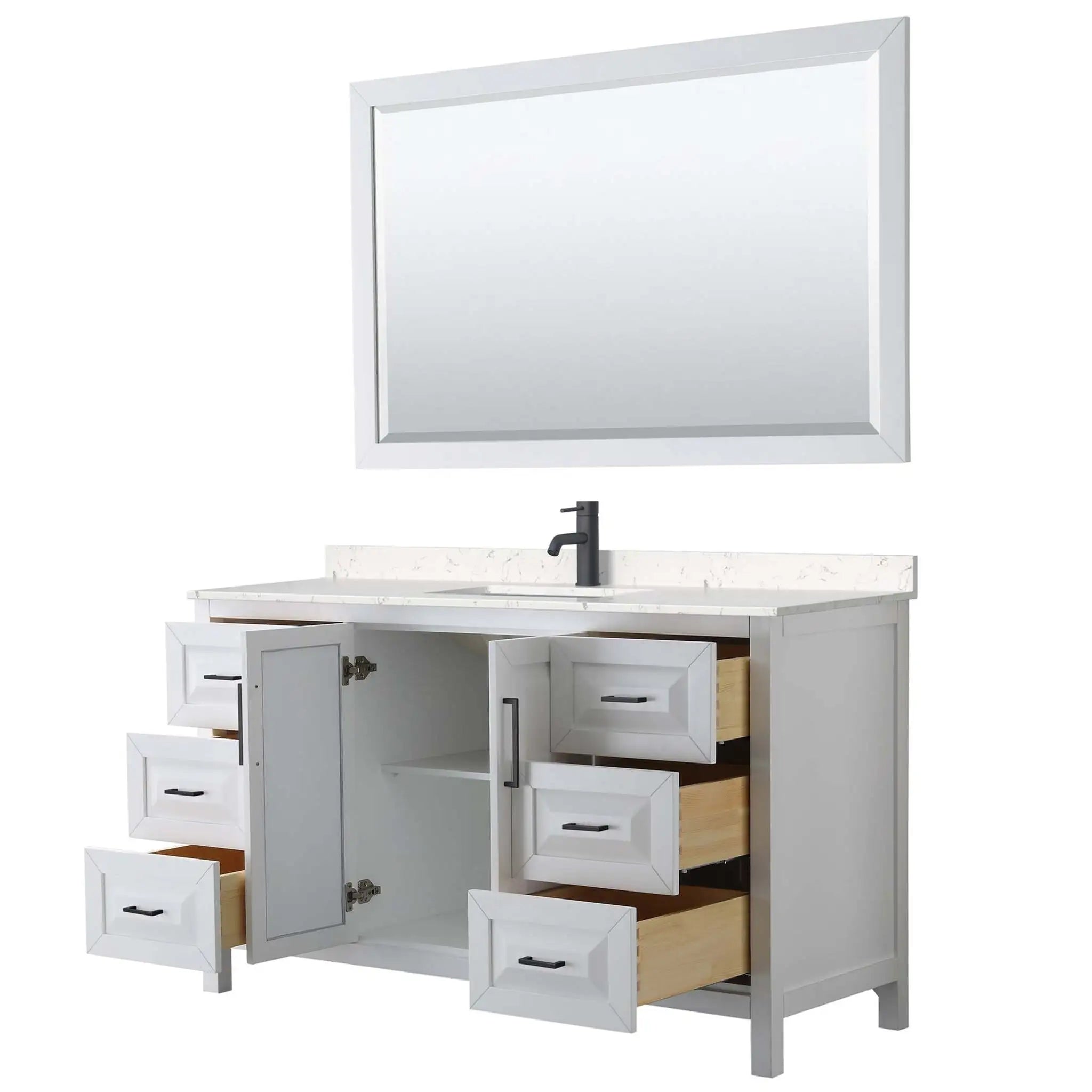 60" Daria Single Bathroom Vanity in White with Matte Black Trim & 58" Mirror by Wyndham