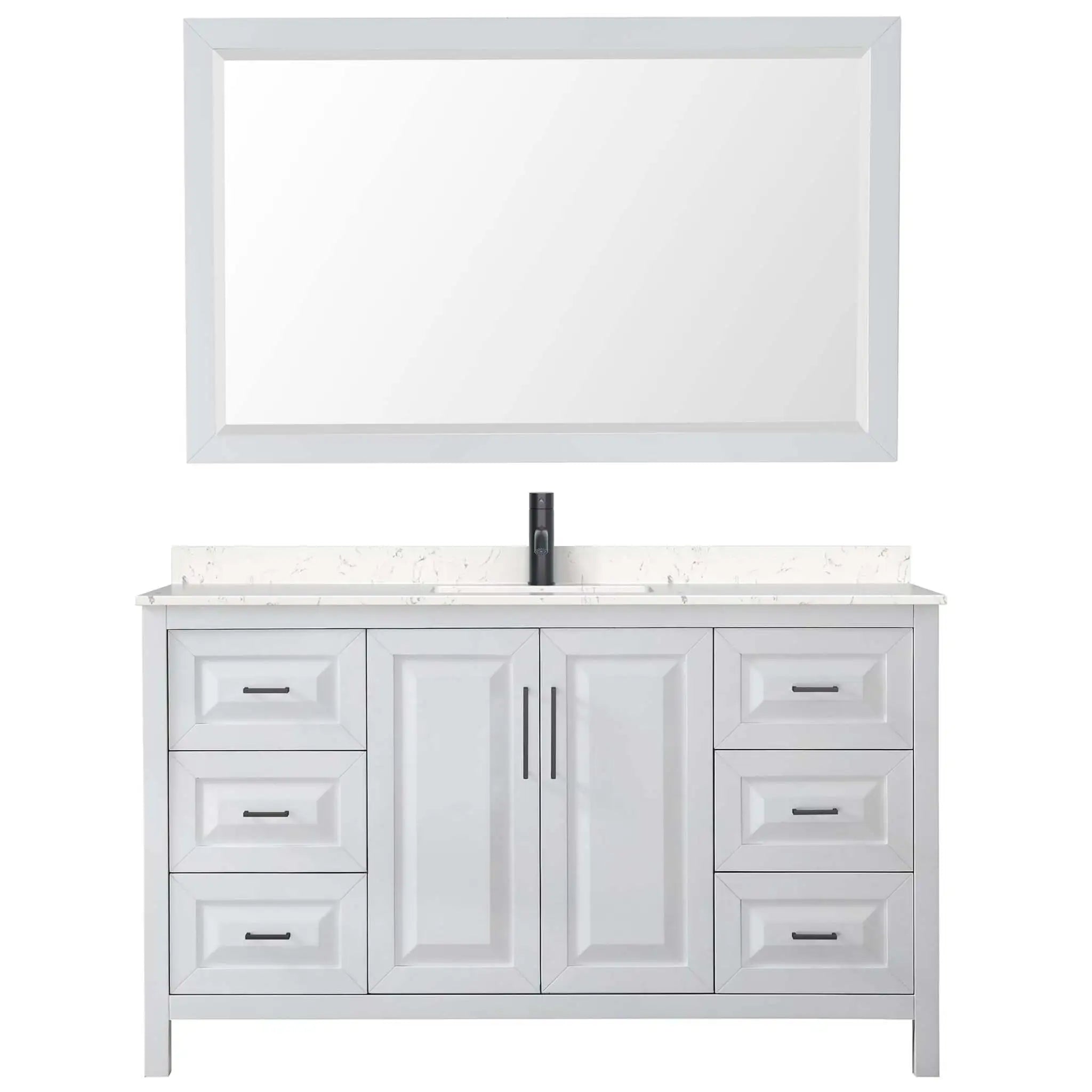 60" Daria Single Bathroom Vanity in White with Matte Black Trim & 58" Mirror by Wyndham