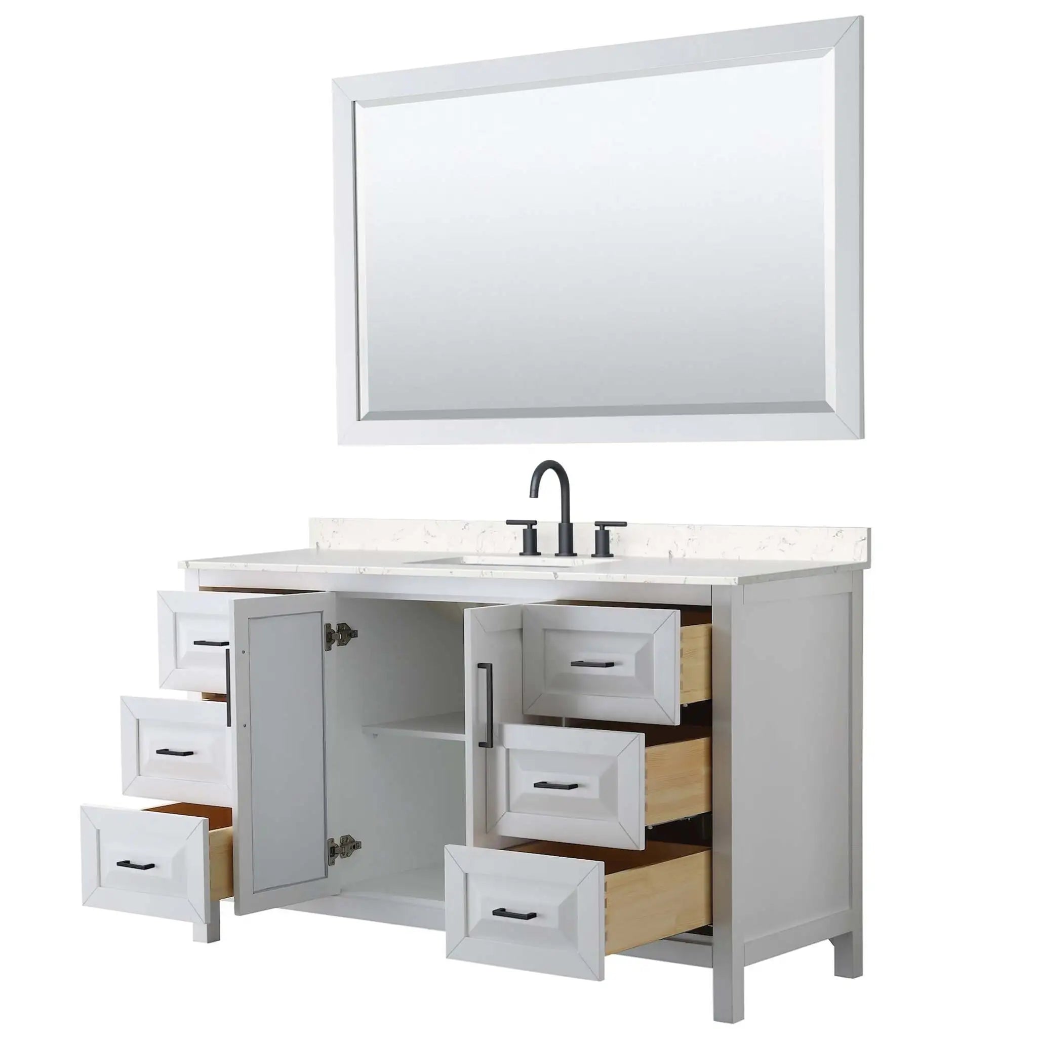 60" Daria Single Bathroom Vanity in White with Matte Black Trim & 58" Mirror by Wyndham