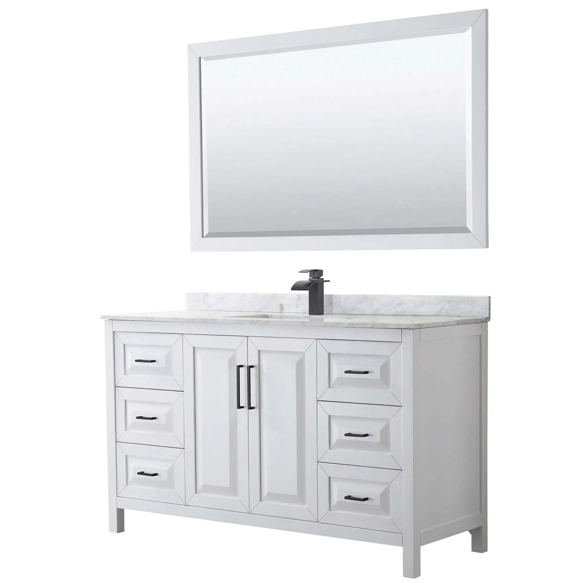60" Daria Single Bathroom Vanity in White with Matte Black Trim & 58" Mirror by Wyndham