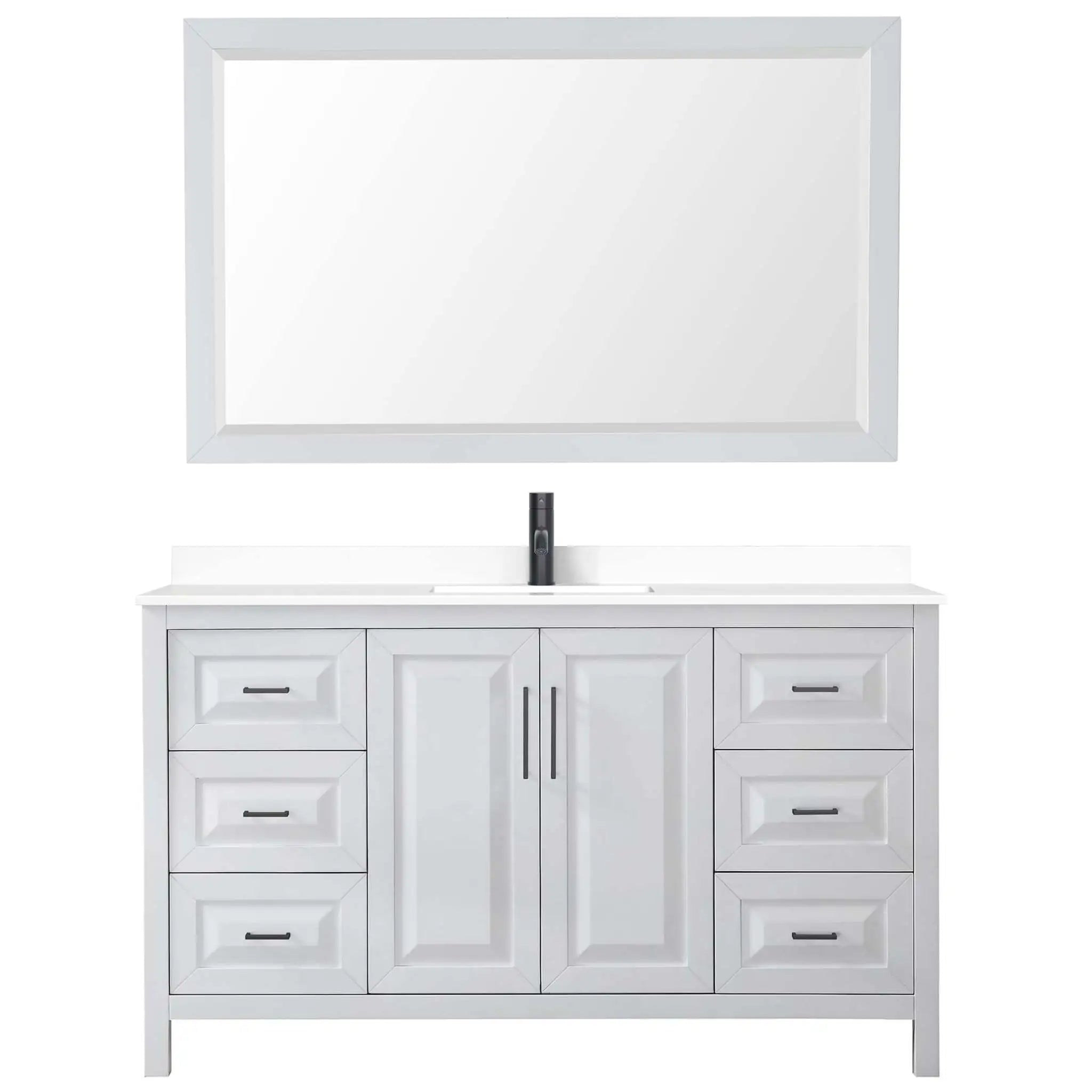 60" Daria Single Bathroom Vanity in White with Matte Black Trim & 58" Mirror by Wyndham