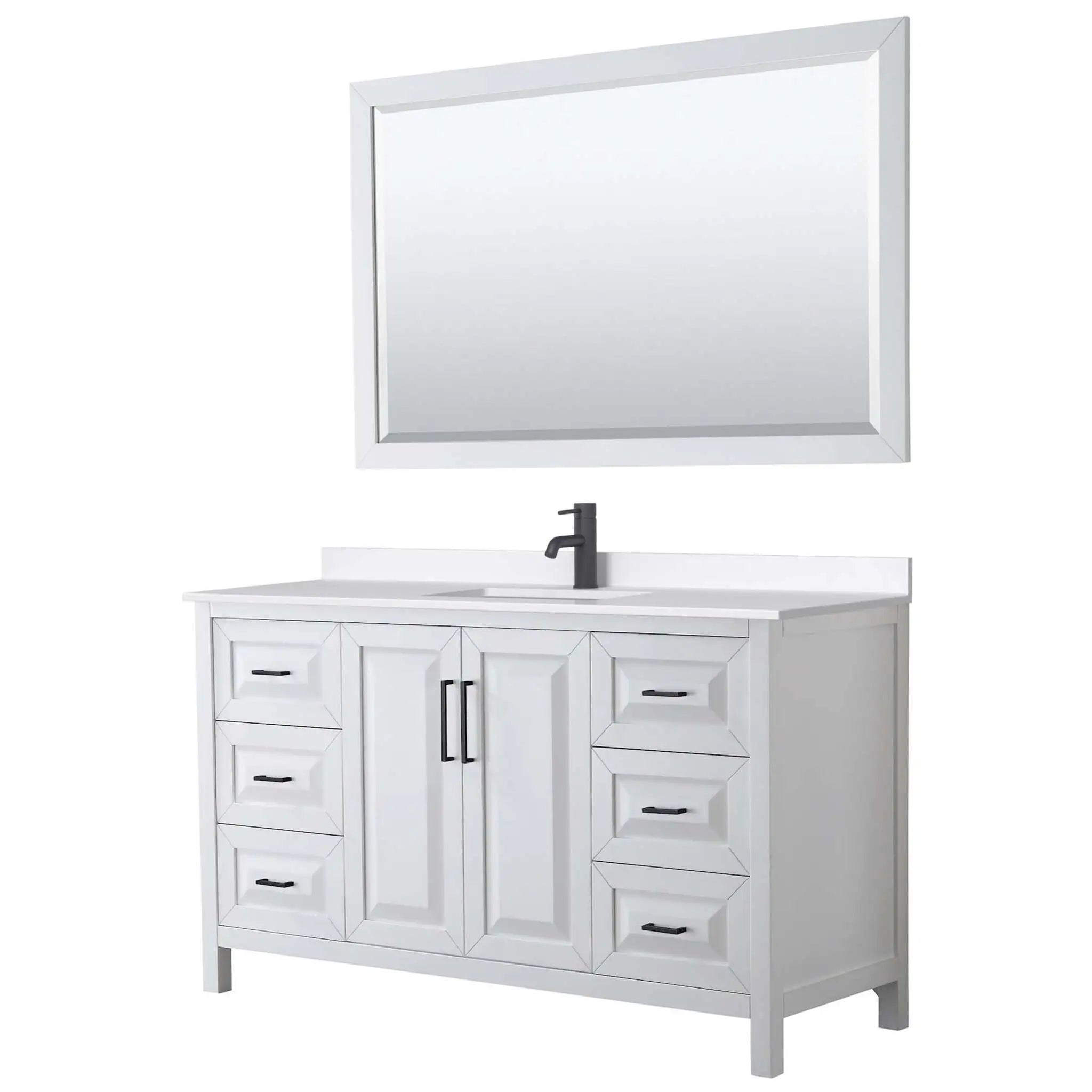 60" Daria Single Bathroom Vanity in White with Matte Black Trim & 58" Mirror by Wyndham