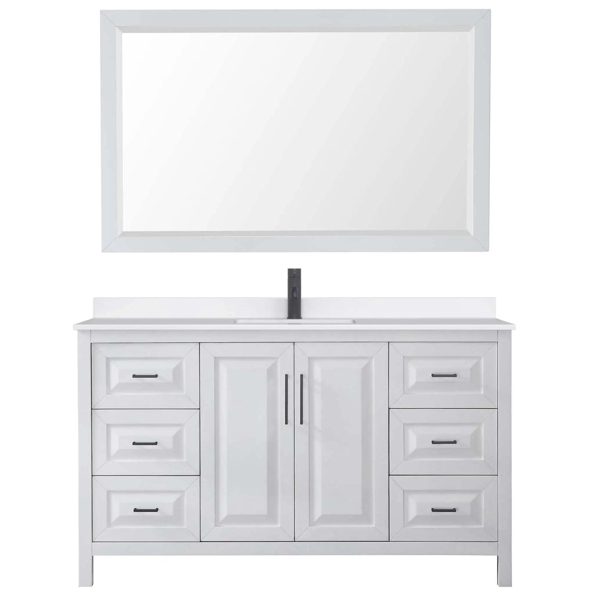60" Daria Single Bathroom Vanity in White with Matte Black Trim & 58" Mirror by Wyndham