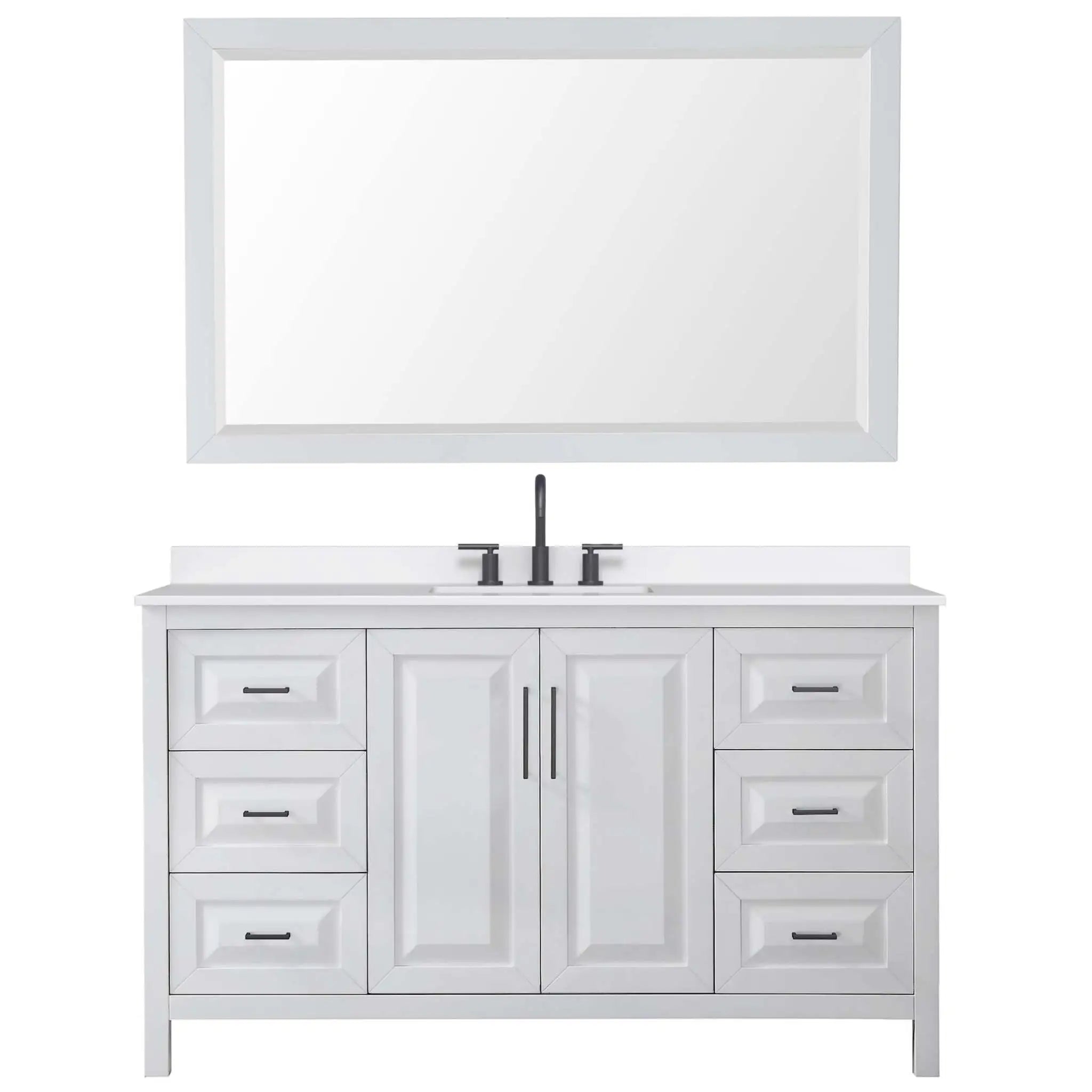 60" Daria Single Bathroom Vanity in White with Matte Black Trim & 58" Mirror by Wyndham