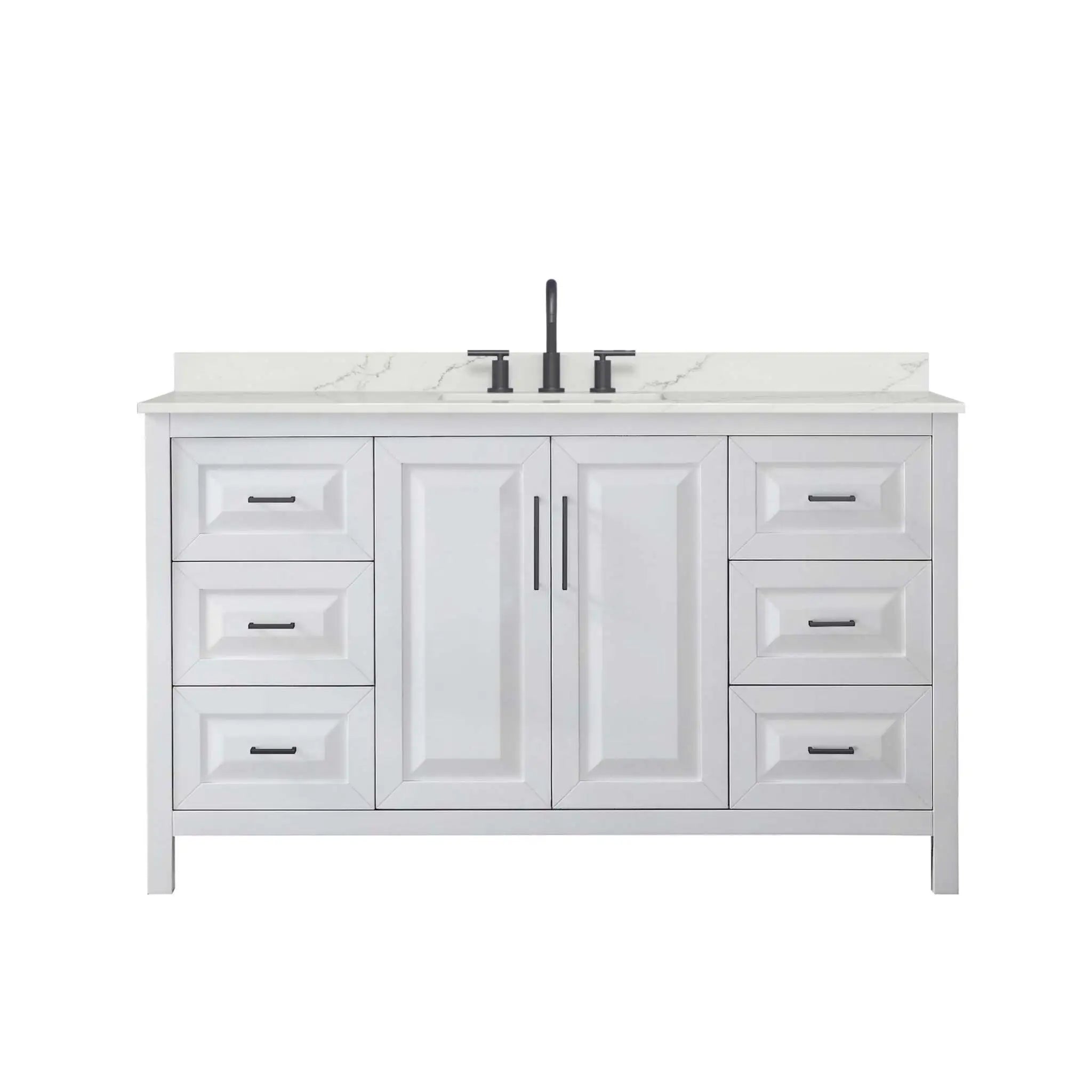 60" Daria Single Bathroom Vanity in White with Matte Black Trim by Wyndham