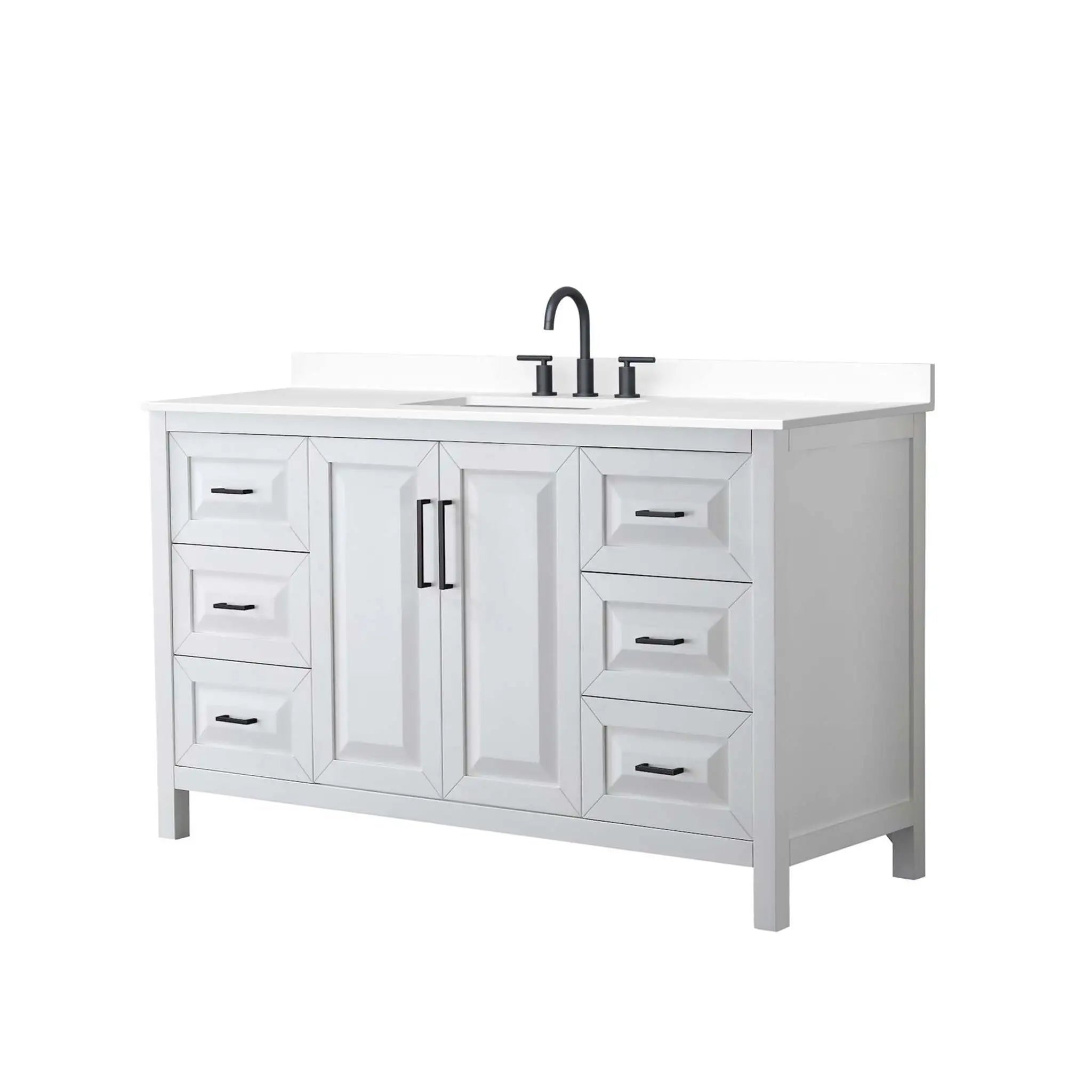 60" Daria Single Bathroom Vanity in White with Matte Black Trim by Wyndham