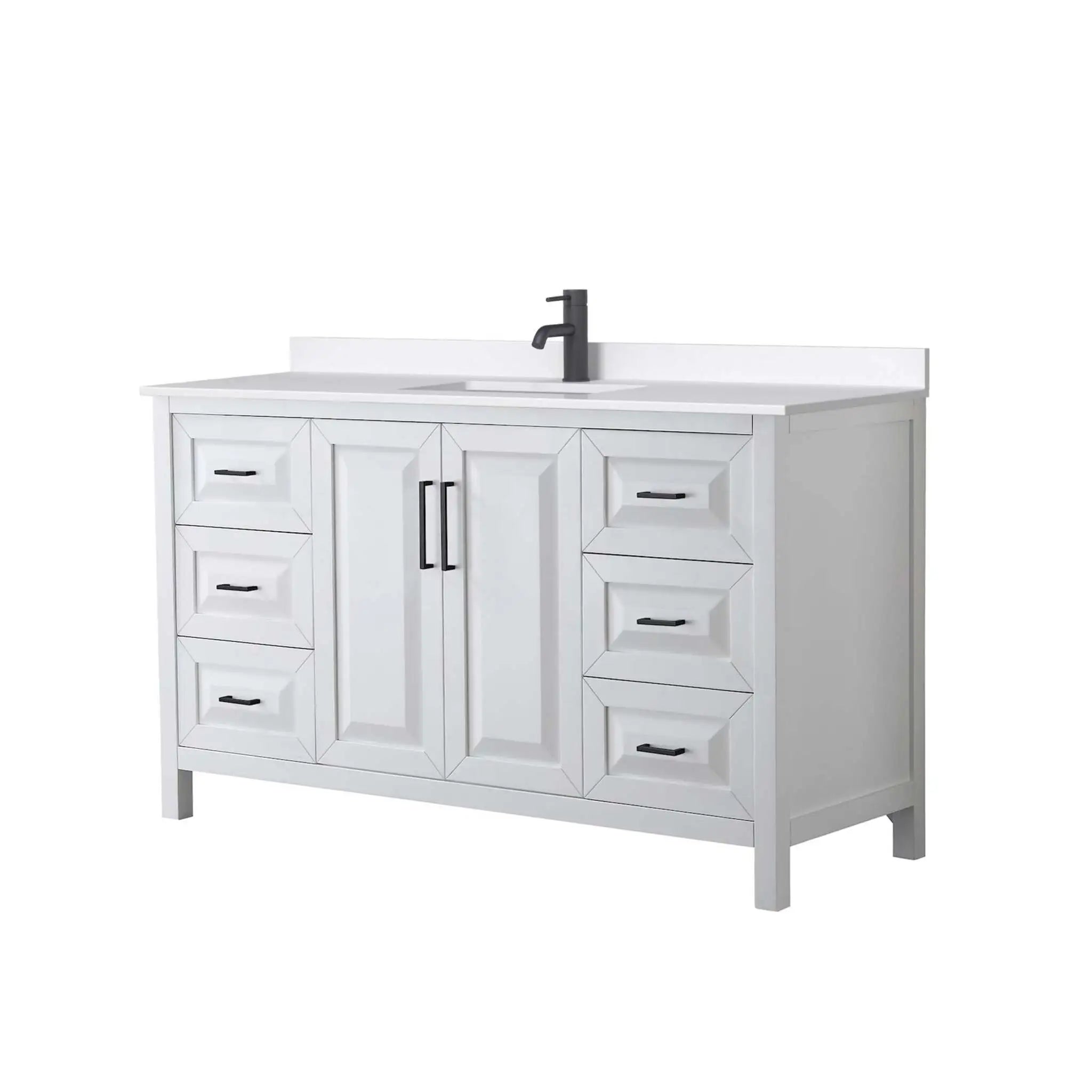 60" Daria Single Bathroom Vanity in White with Matte Black Trim by Wyndham