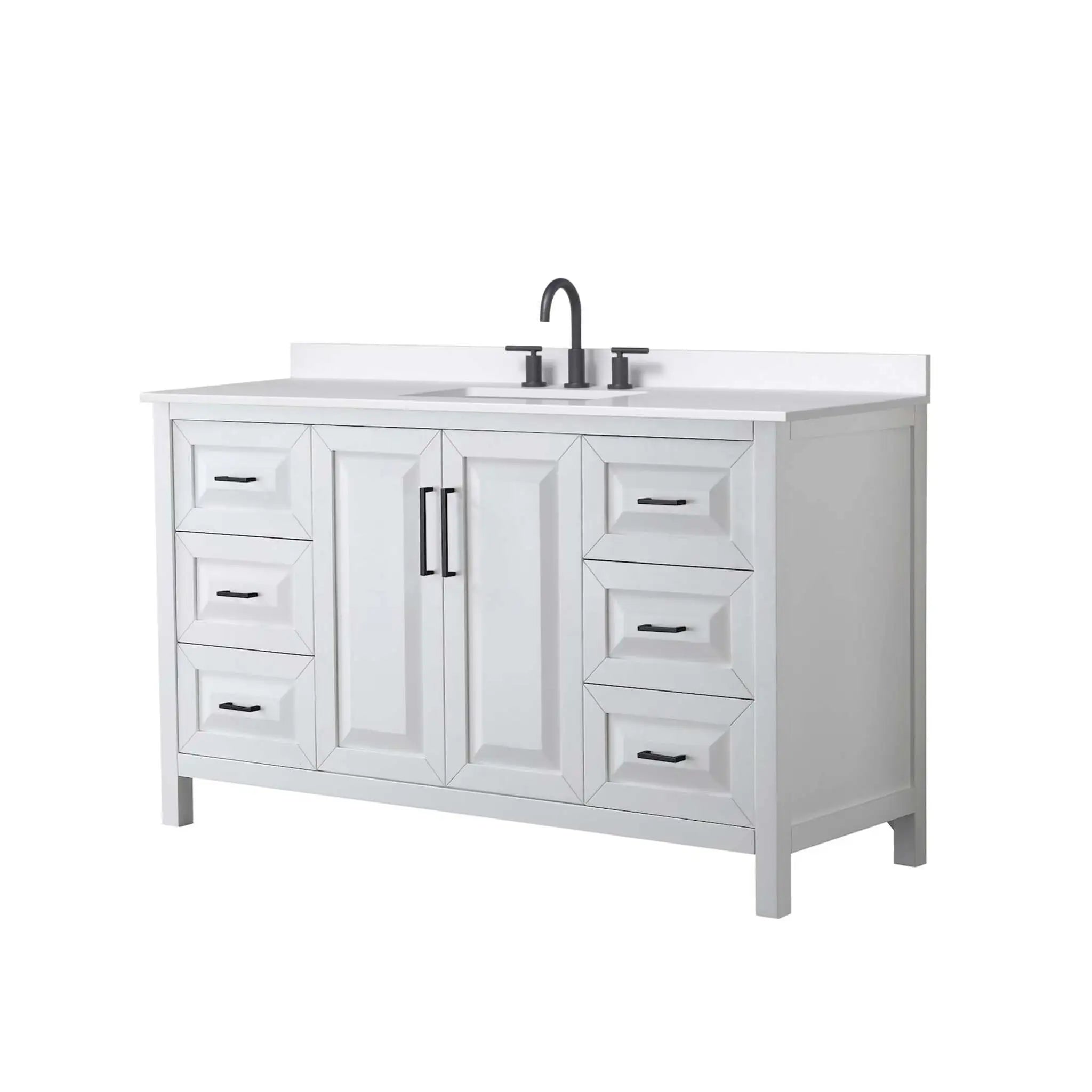 60" Daria Single Bathroom Vanity in White with Matte Black Trim by Wyndham