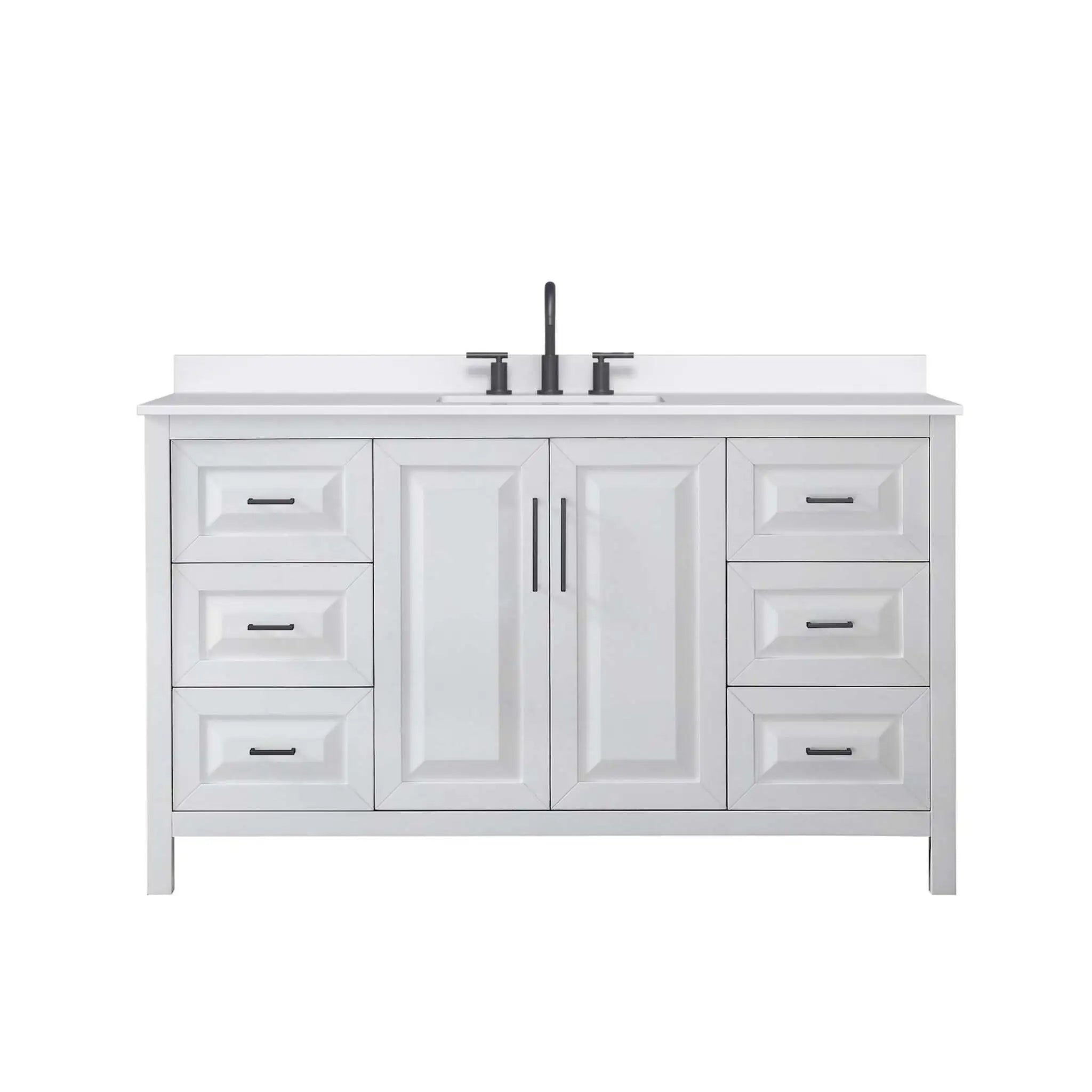 60" Daria Single Bathroom Vanity in White with Matte Black Trim by Wyndham