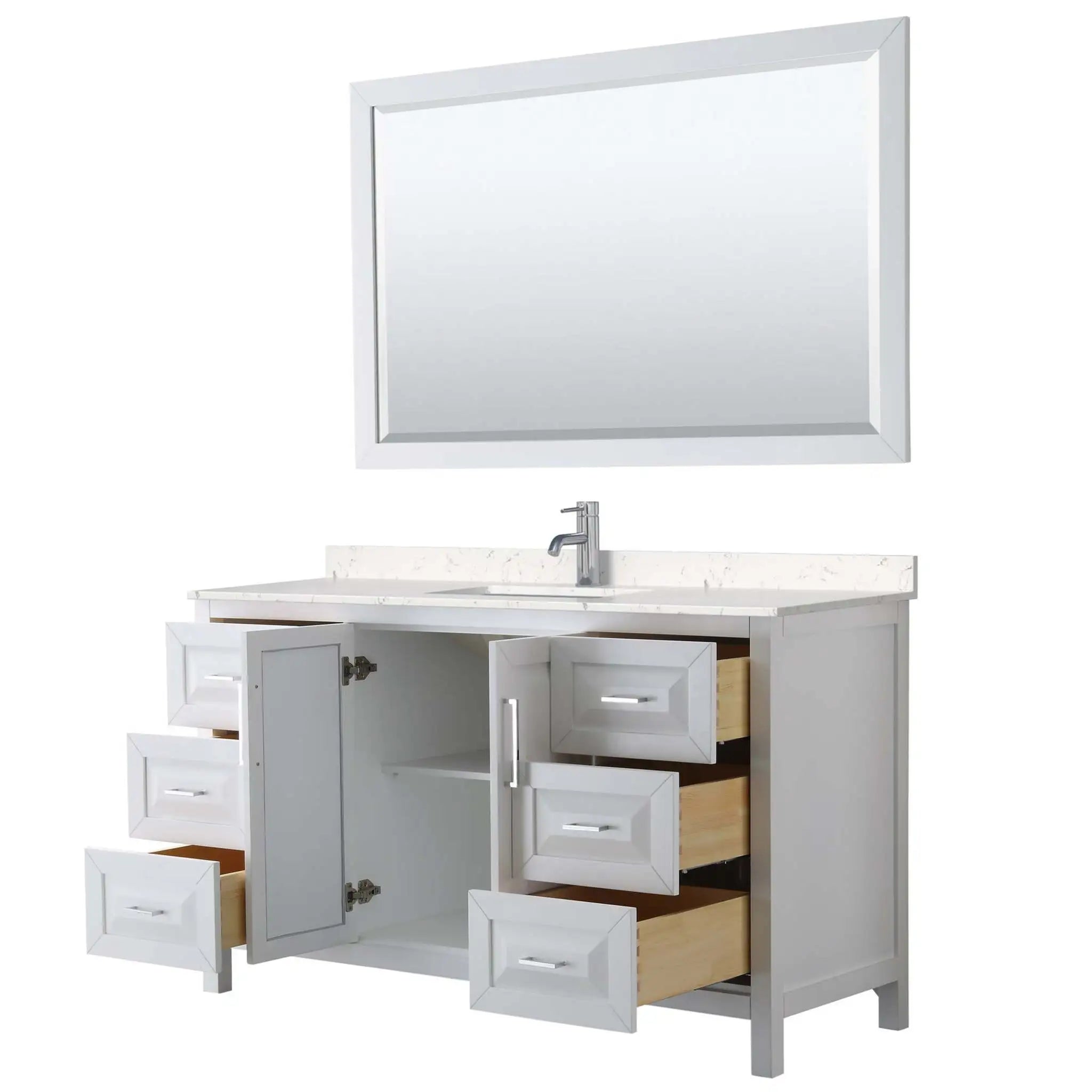 60" Daria Single Bathroom Vanity in White with Polished Chrome Trim & 58" Mirror by Wyndham