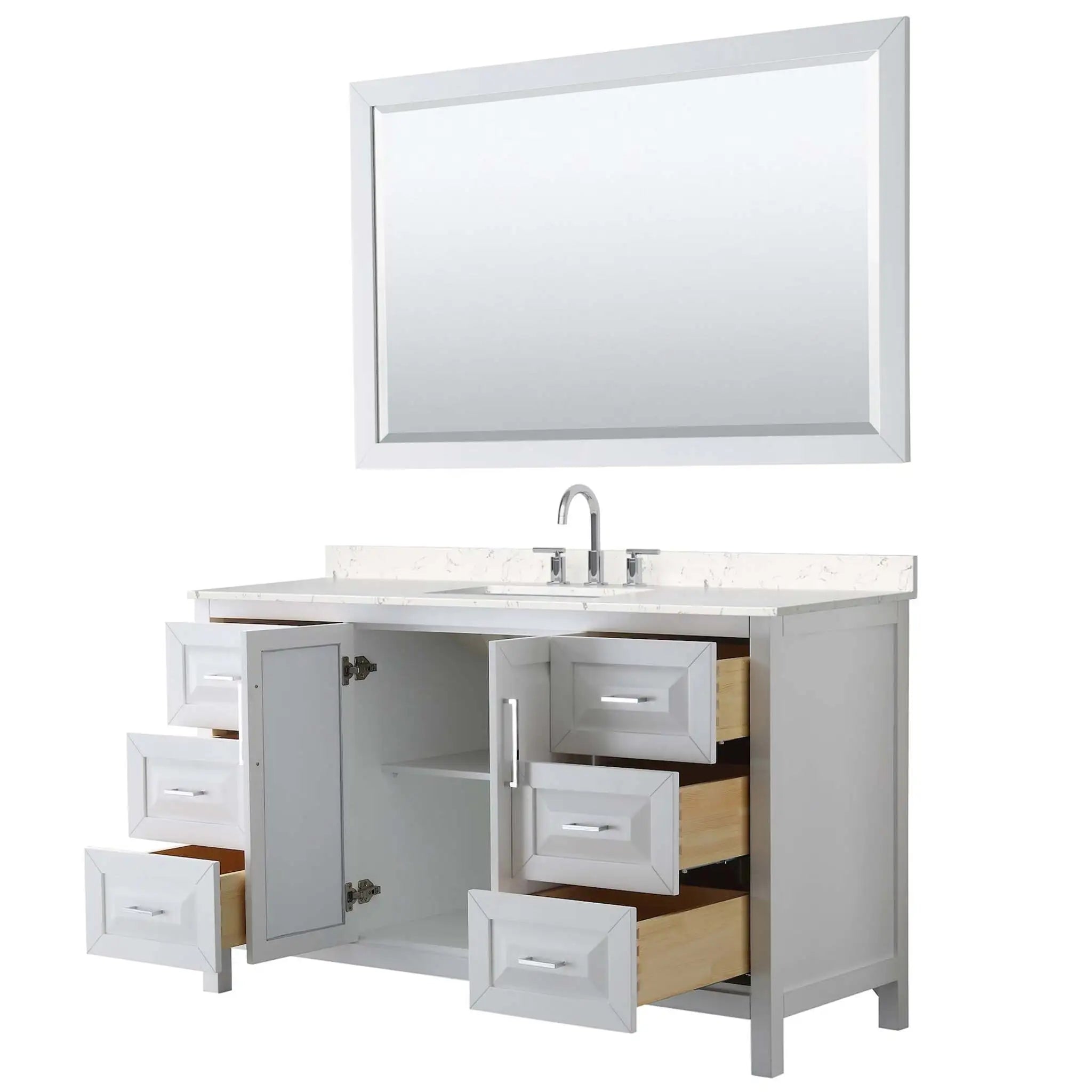 60" Daria Single Bathroom Vanity in White with Polished Chrome Trim & 58" Mirror by Wyndham