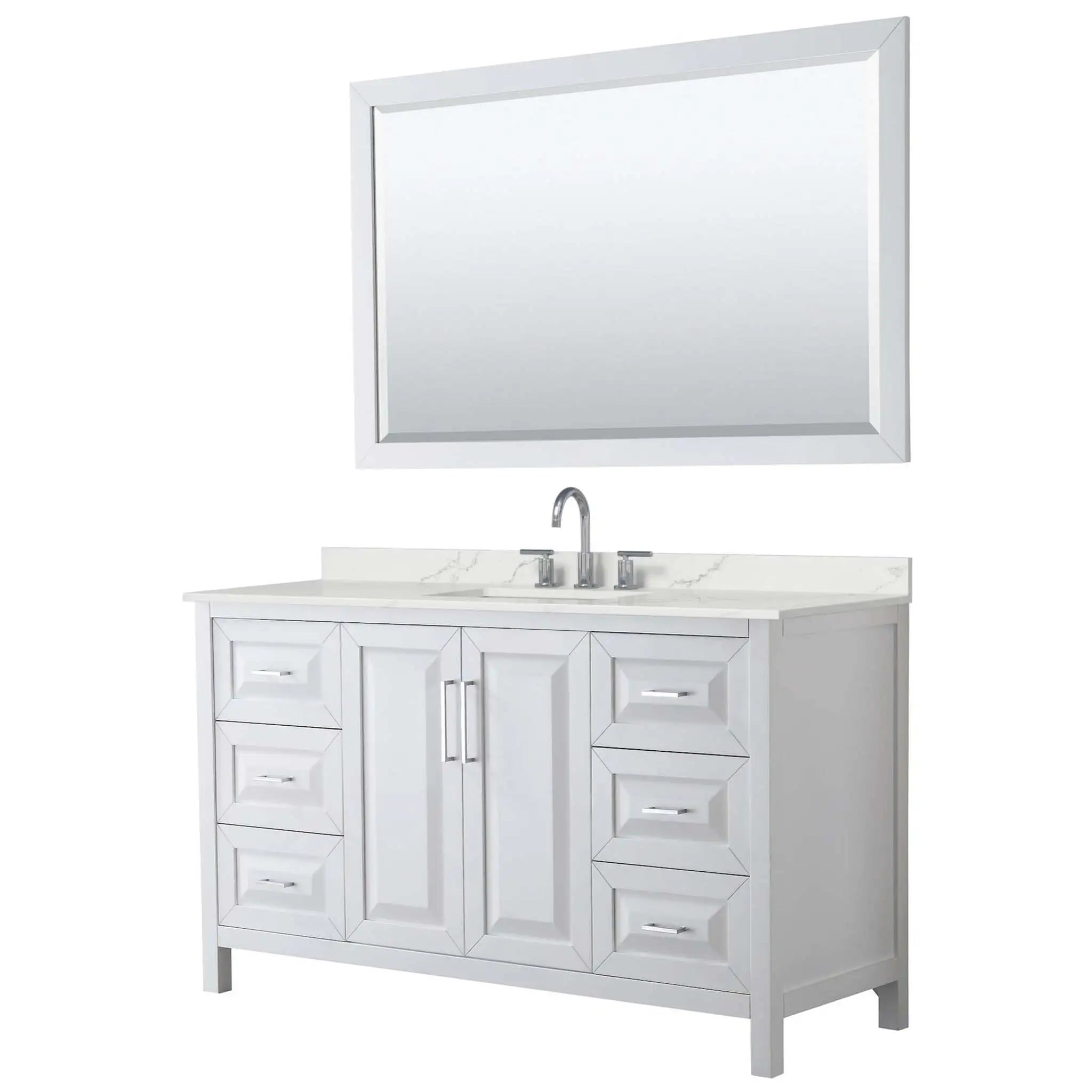 60" Daria Single Bathroom Vanity in White with Polished Chrome Trim & 58" Mirror by Wyndham