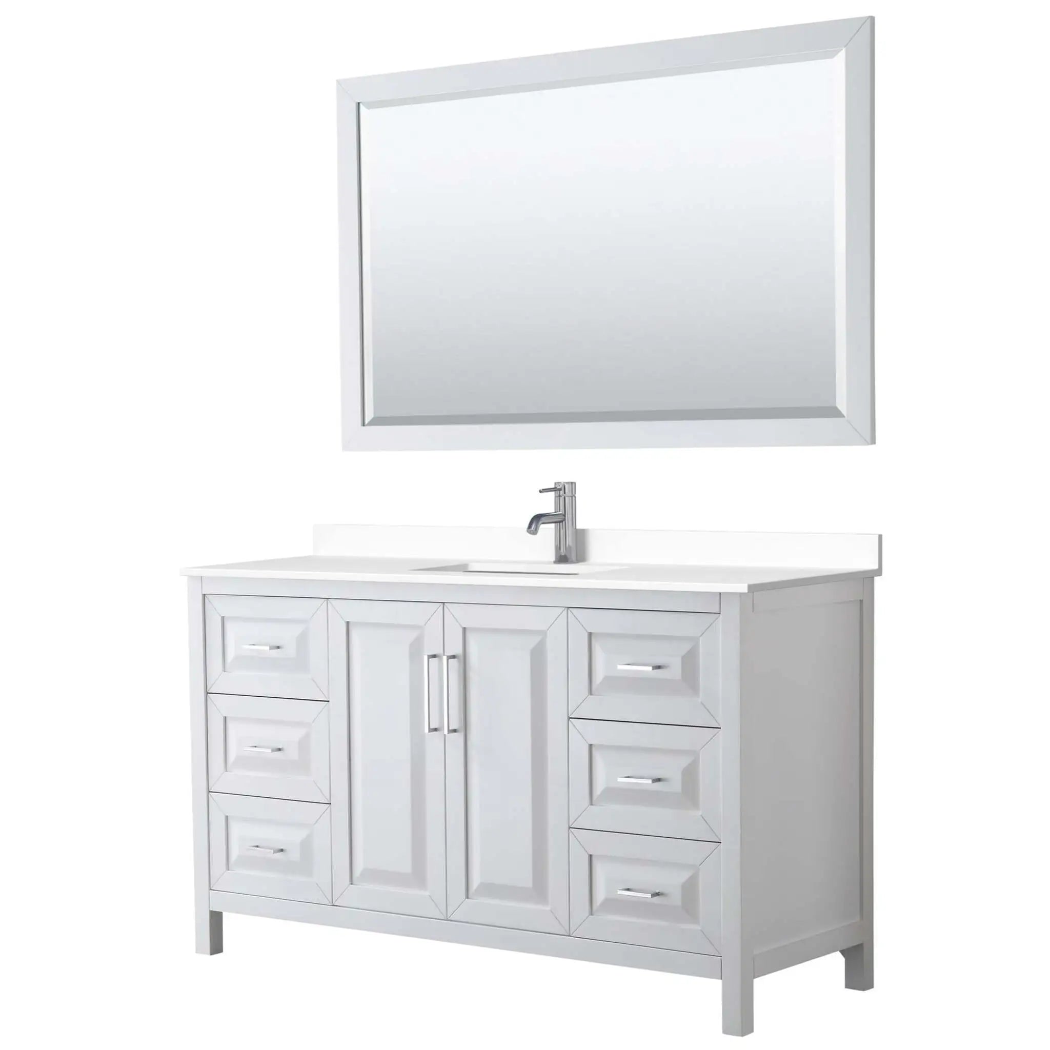 60" Daria Single Bathroom Vanity in White with Polished Chrome Trim & 58" Mirror by Wyndham