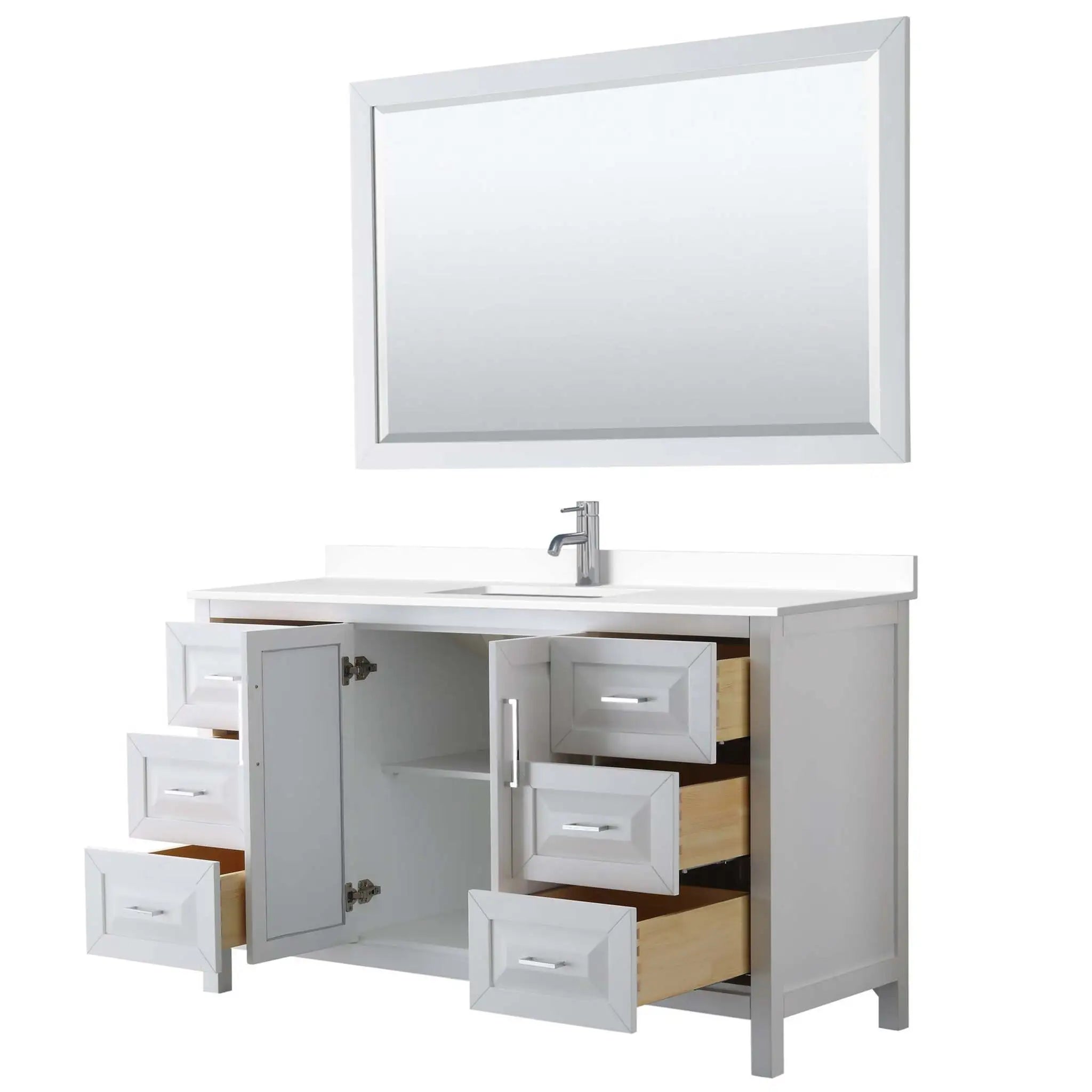 60" Daria Single Bathroom Vanity in White with Polished Chrome Trim & 58" Mirror by Wyndham