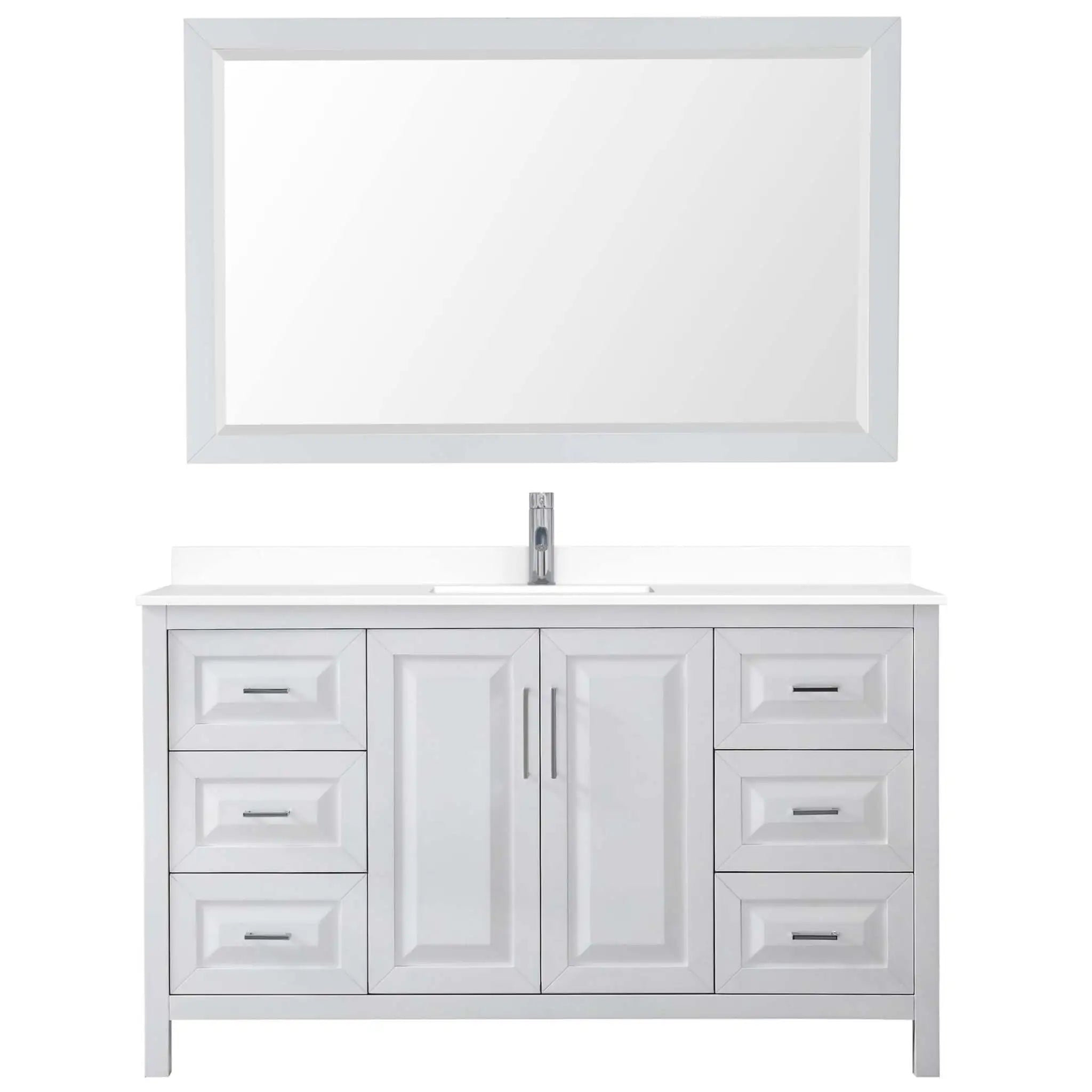 60" Daria Single Bathroom Vanity in White with Polished Chrome Trim & 58" Mirror by Wyndham