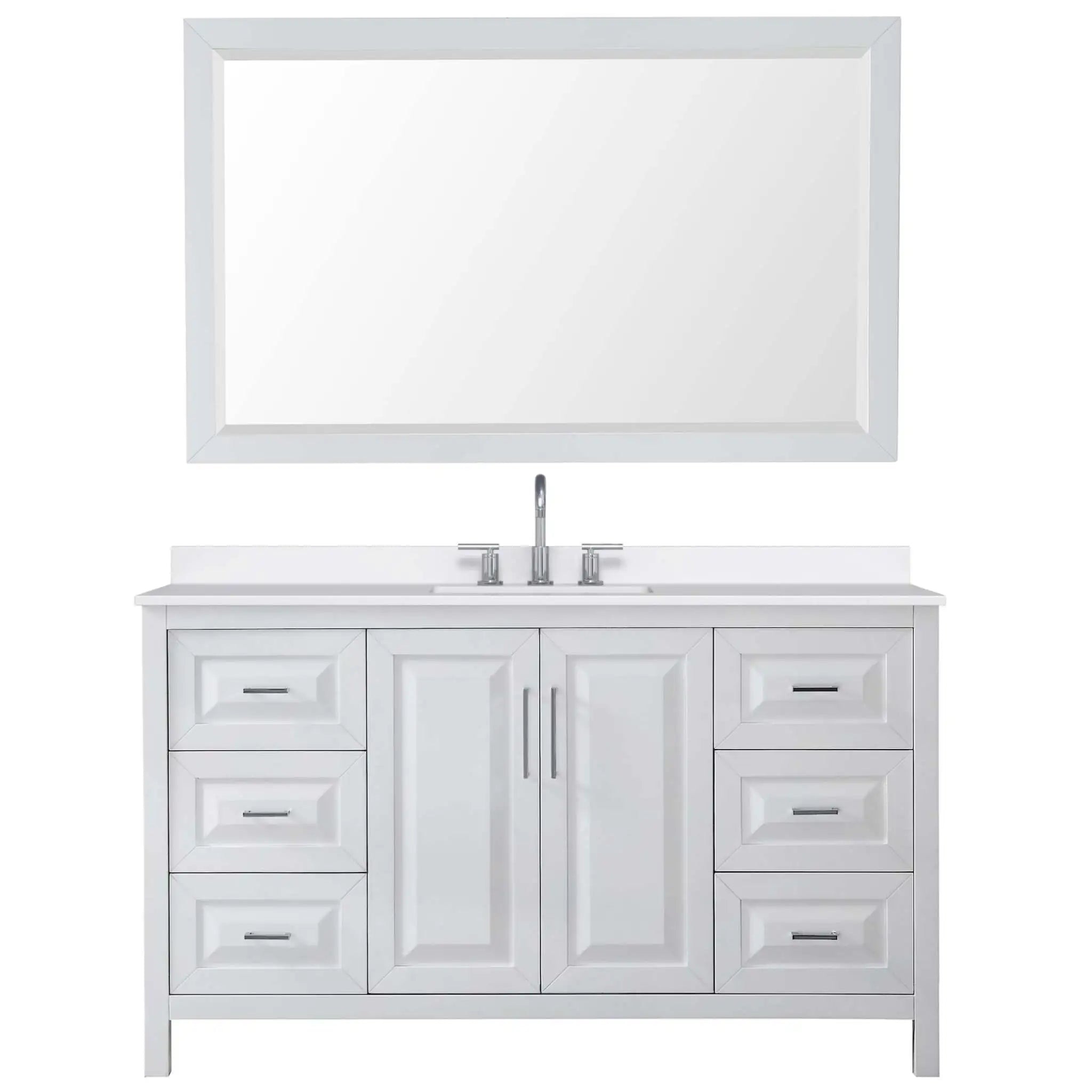 60" Daria Single Bathroom Vanity in White with Polished Chrome Trim & 58" Mirror by Wyndham
