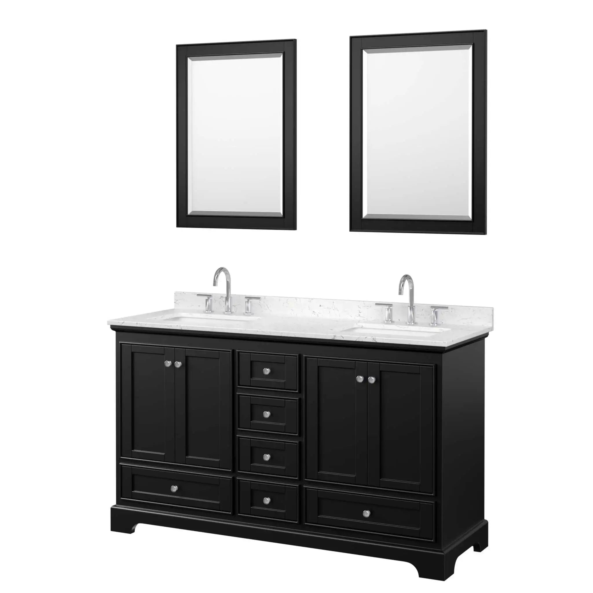 60" Deborah Double Bathroom Vanity in Dark Espresso with Polished Chrome Trim & 24" Mirror by Wyndham