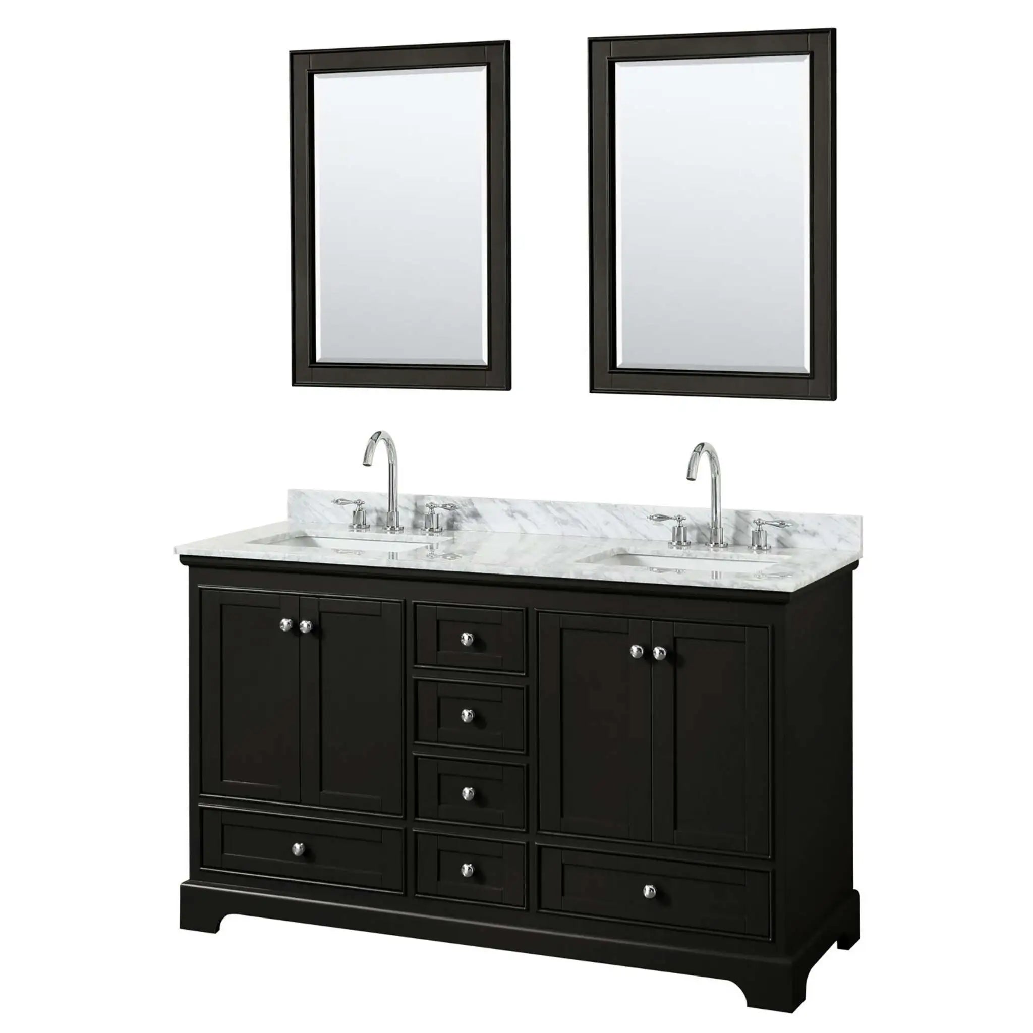60" Deborah Double Bathroom Vanity in Dark Espresso with Polished Chrome Trim & 24" Mirror by Wyndham