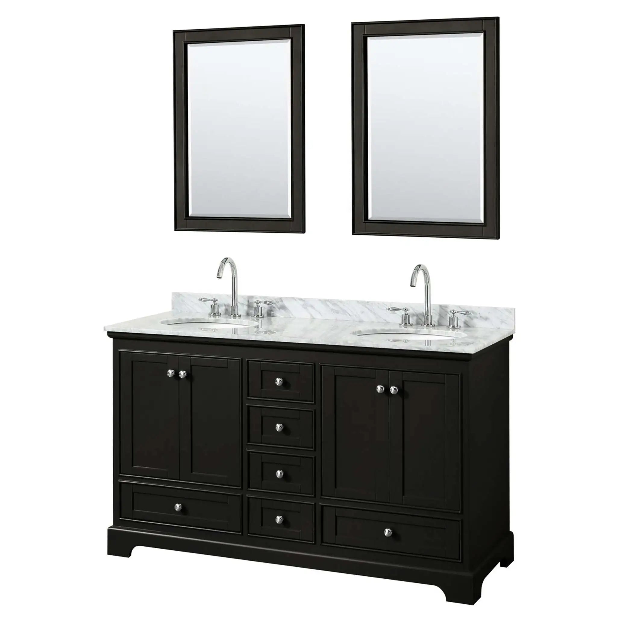 60" Deborah Double Bathroom Vanity in Dark Espresso with Polished Chrome Trim & 24" Mirror by Wyndham