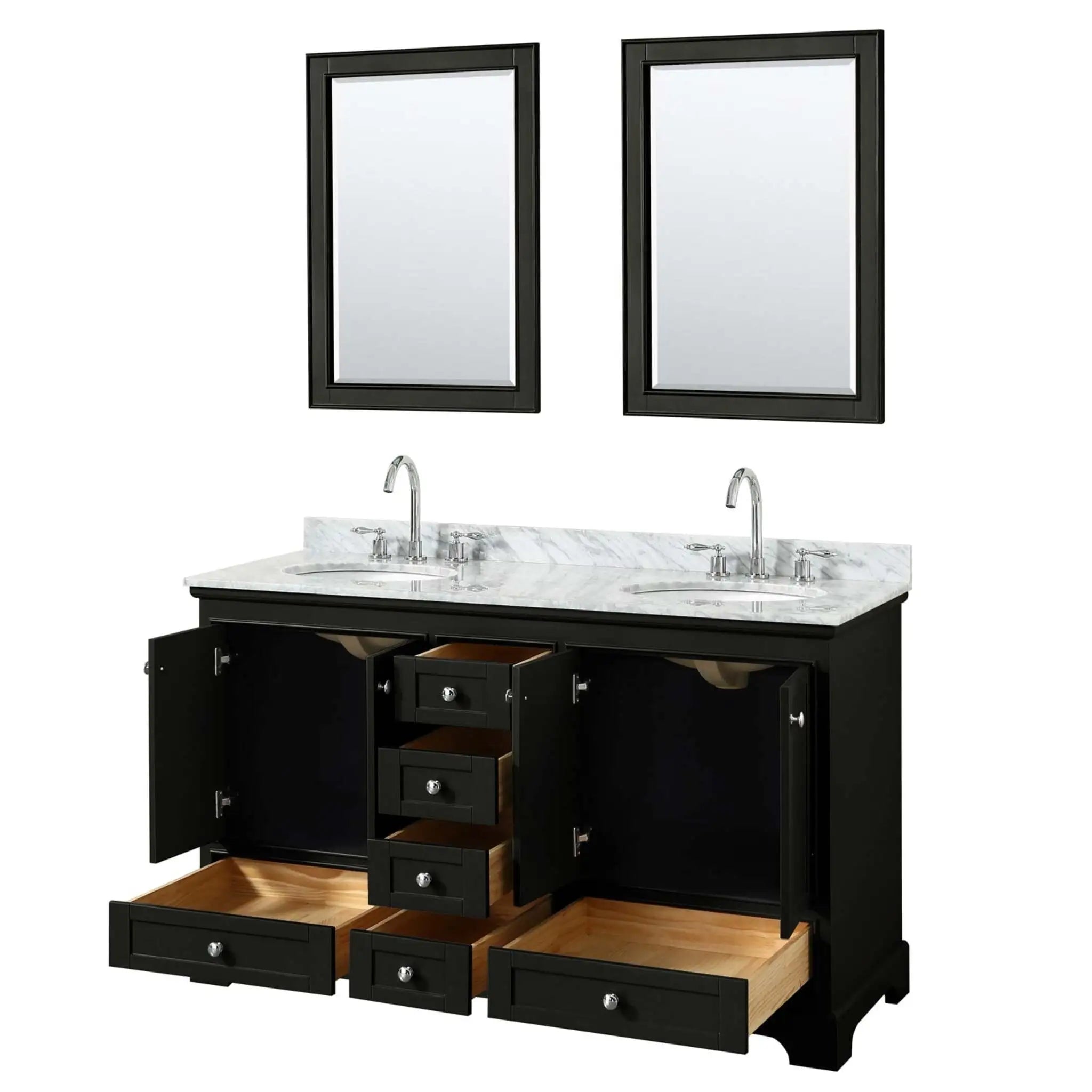 60" Deborah Double Bathroom Vanity in Dark Espresso with Polished Chrome Trim & 24" Mirror by Wyndham