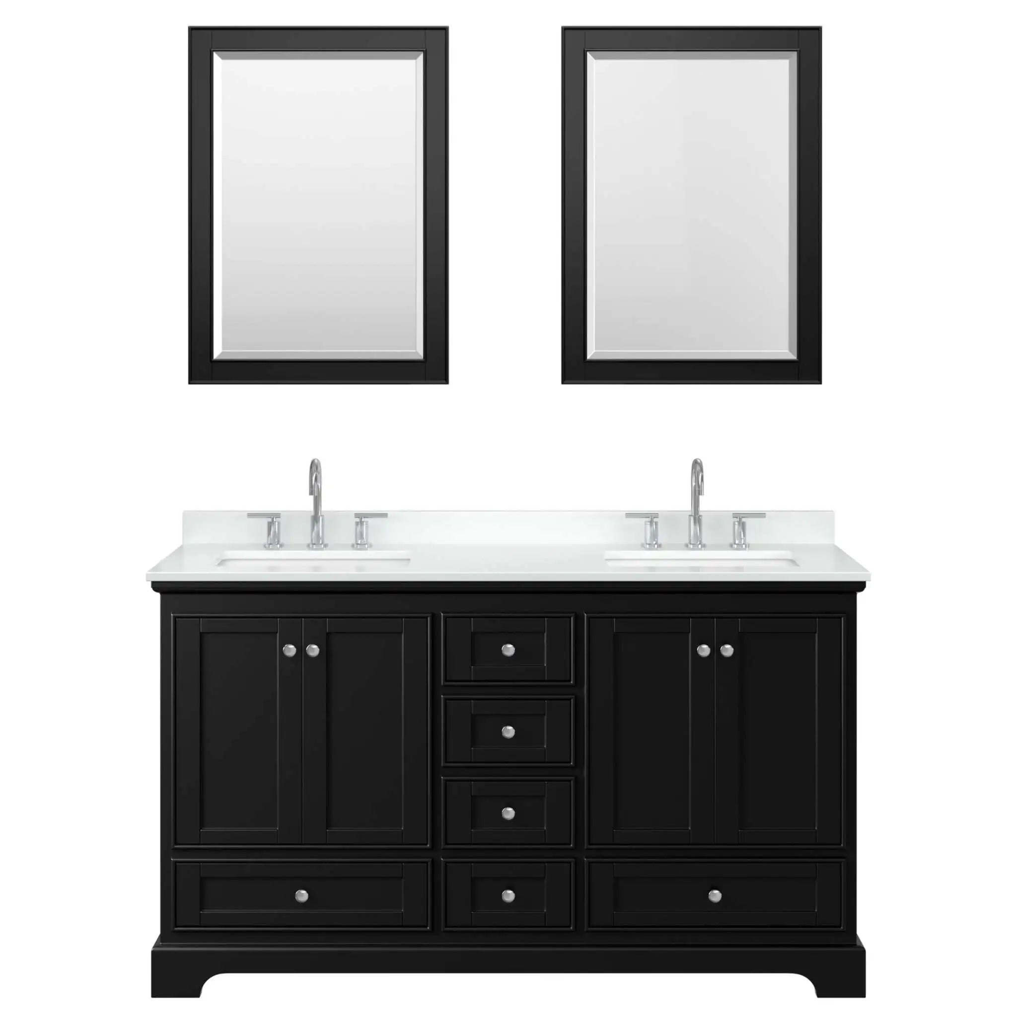 60" Deborah Double Bathroom Vanity in Dark Espresso with Polished Chrome Trim & 24" Mirror by Wyndham