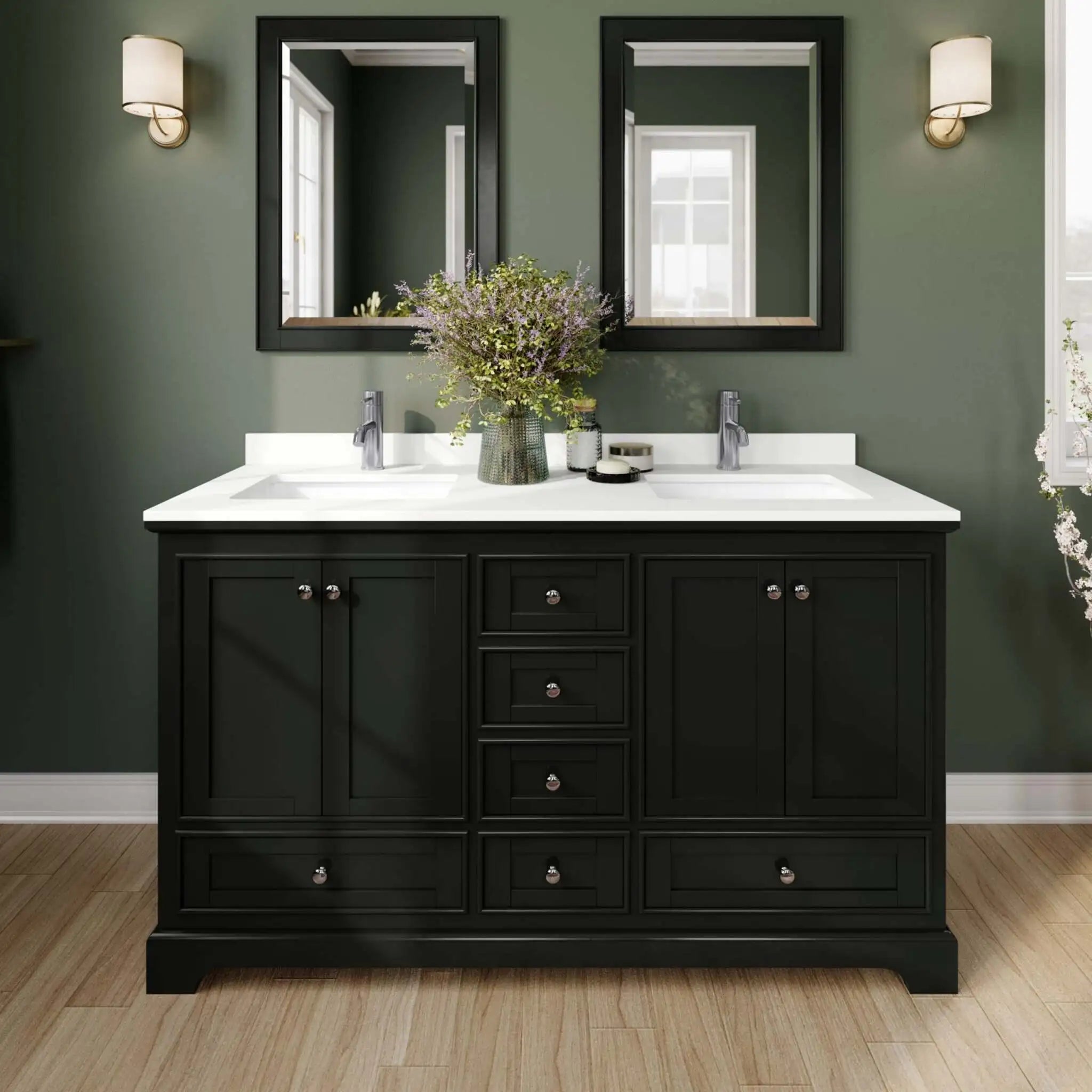 60" Deborah Double Bathroom Vanity in Dark Espresso with Polished Chrome Trim & 24" Mirror by Wyndham