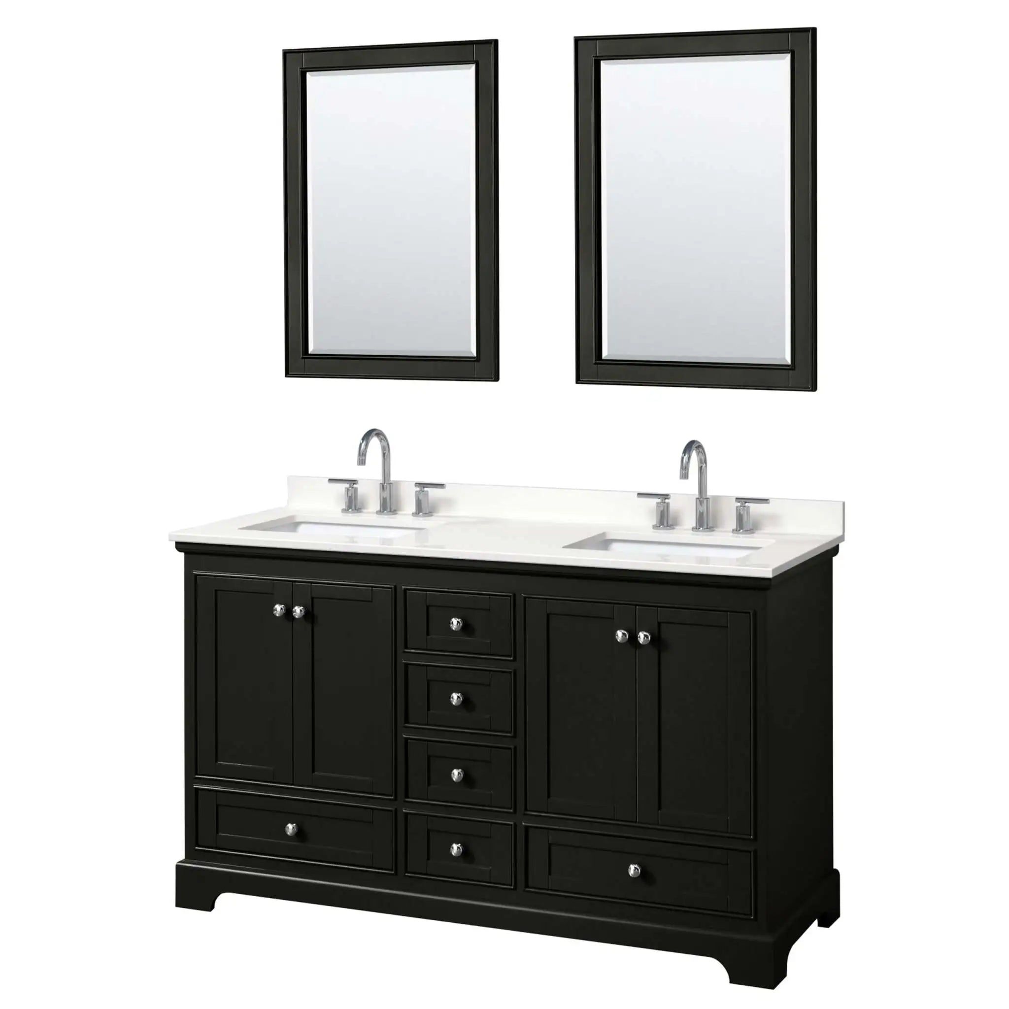 60" Deborah Double Bathroom Vanity in Dark Espresso with Polished Chrome Trim & 24" Mirror by Wyndham