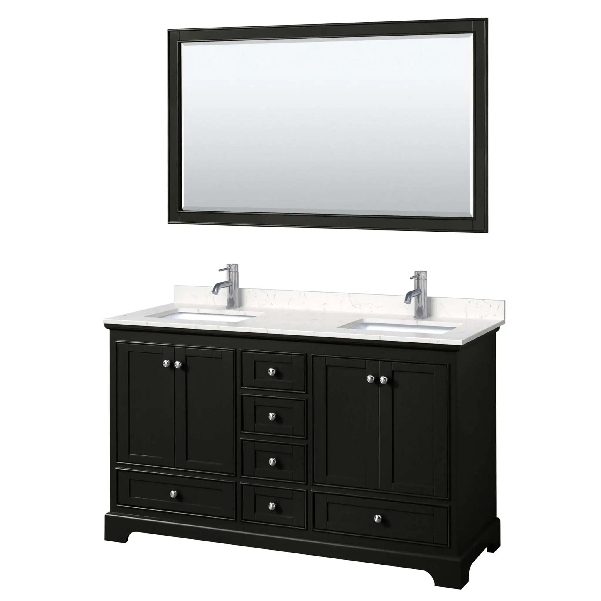 60" Deborah Double Bathroom Vanity in Dark Espresso with Polished Chrome Trim & 58" Mirror by Wyndham