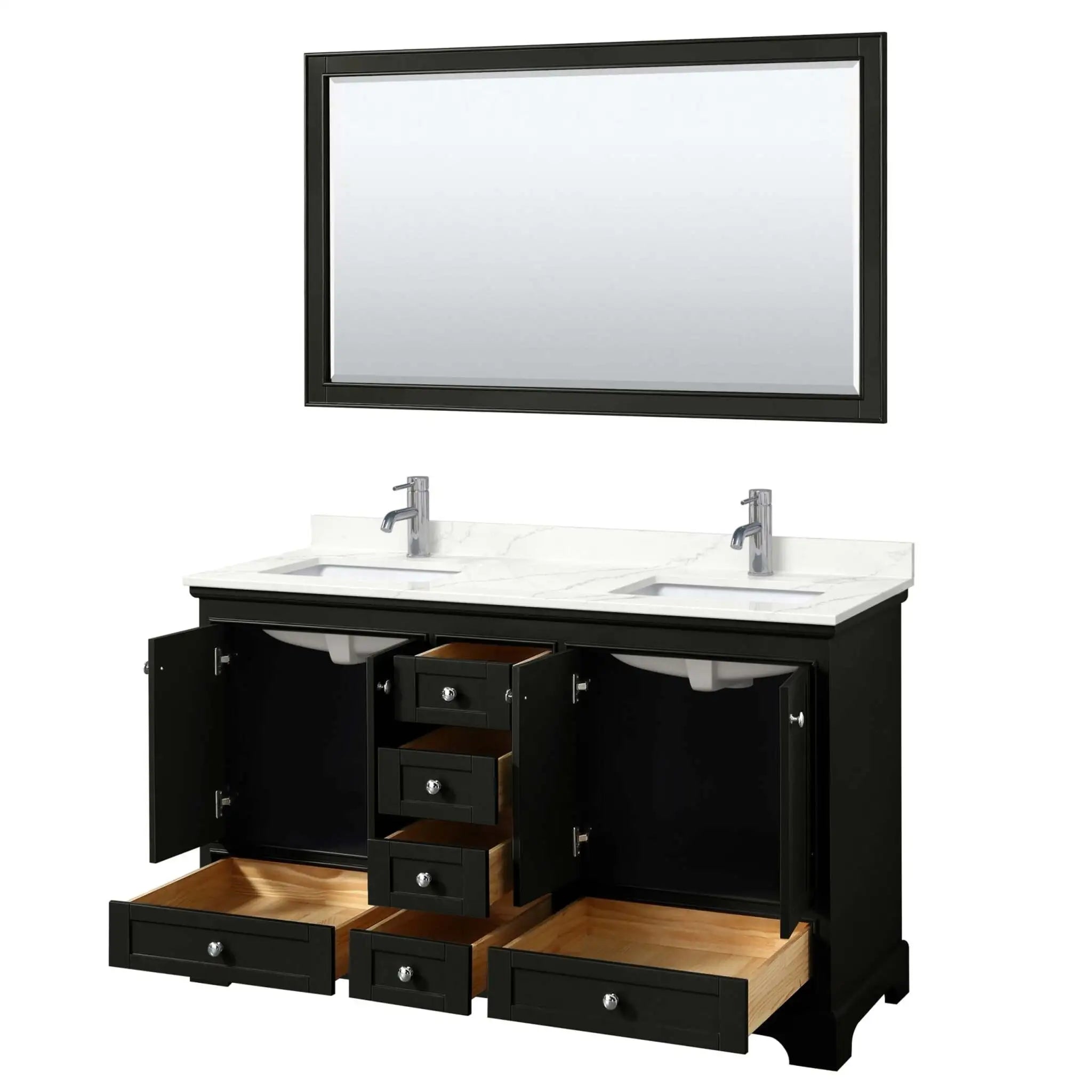 60" Deborah Double Bathroom Vanity in Dark Espresso with Polished Chrome Trim & 58" Mirror by Wyndham