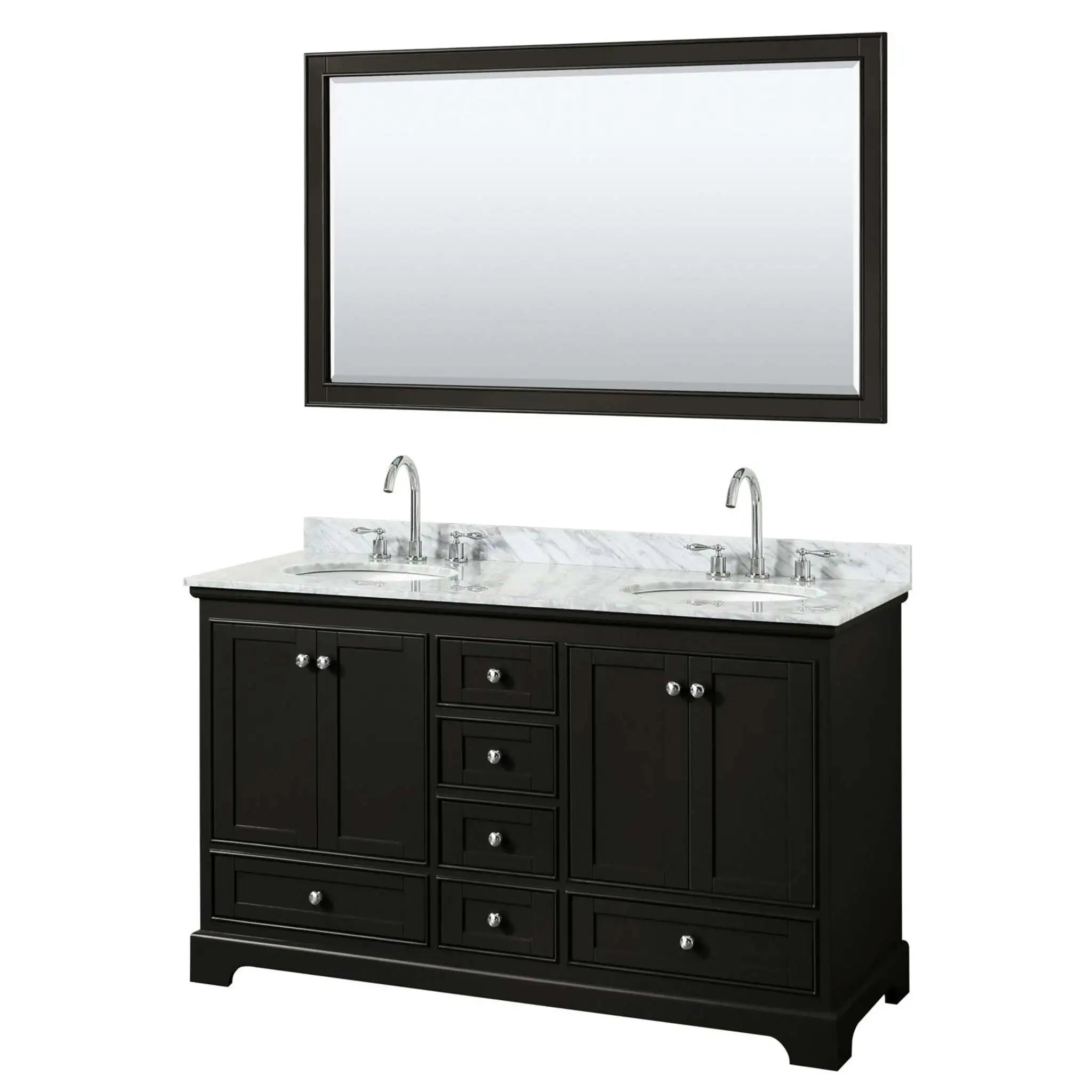 60" Deborah Double Bathroom Vanity in Dark Espresso with Polished Chrome Trim & 58" Mirror by Wyndham