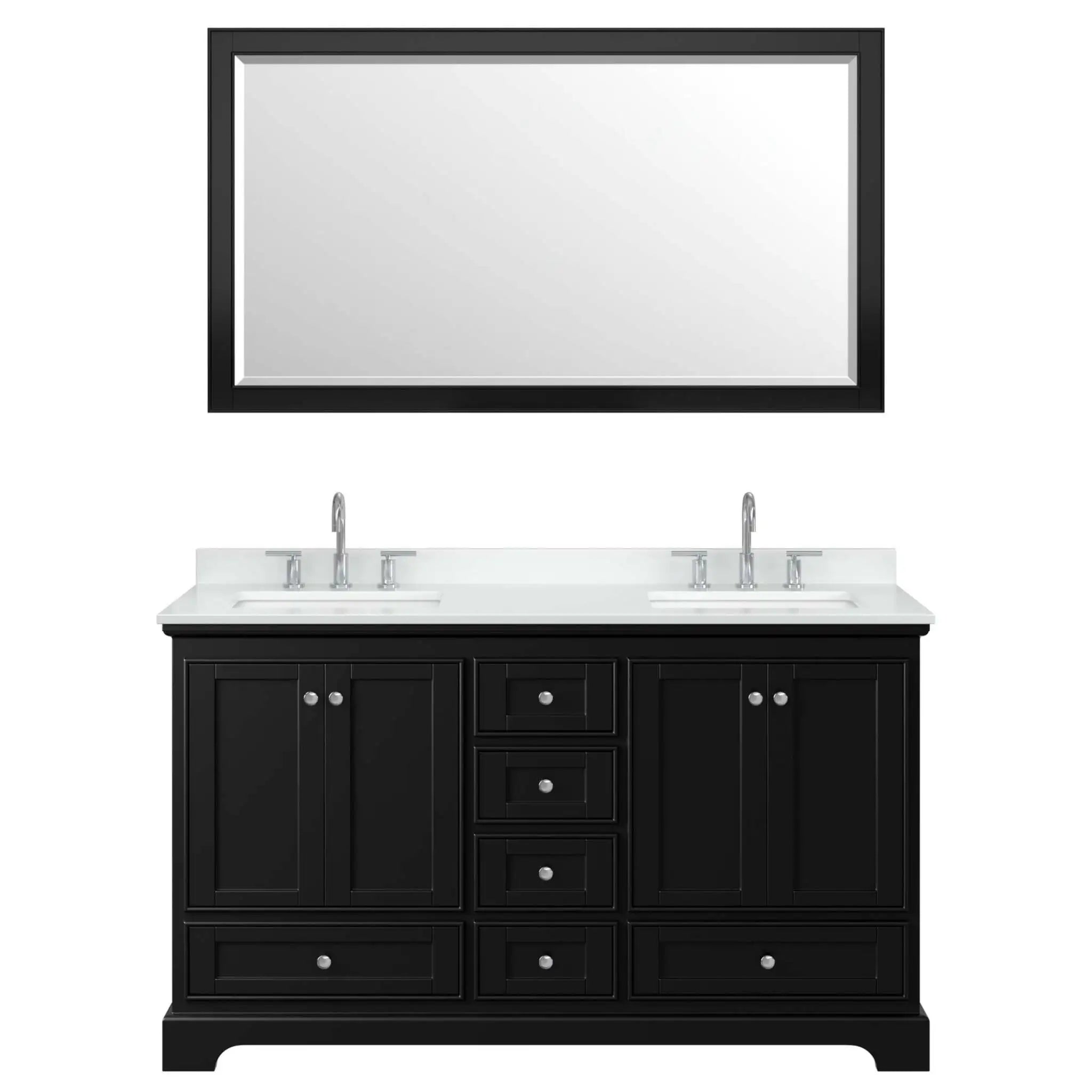 60" Deborah Double Bathroom Vanity in Dark Espresso with Polished Chrome Trim & 58" Mirror by Wyndham