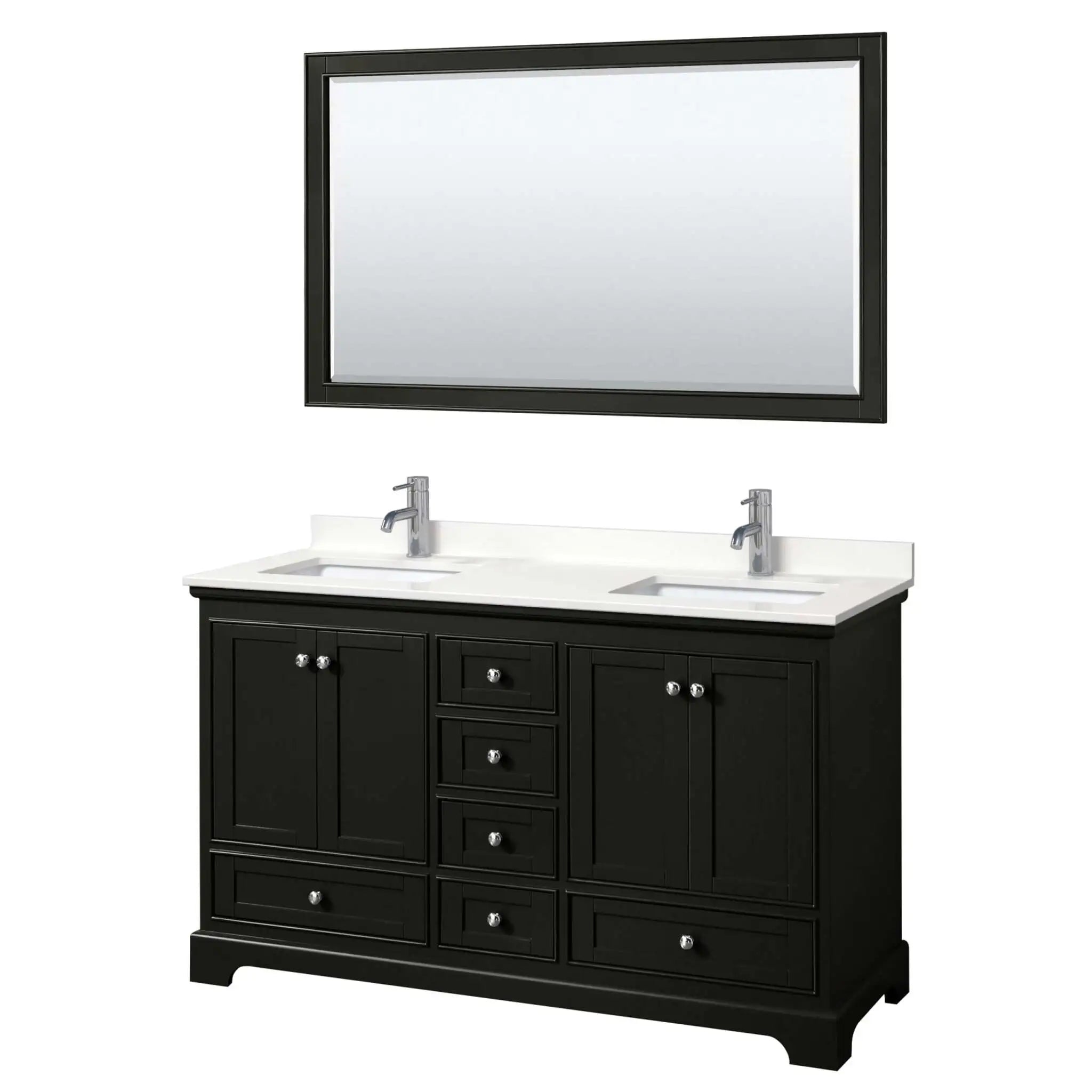 60" Deborah Double Bathroom Vanity in Dark Espresso with Polished Chrome Trim & 58" Mirror by Wyndham